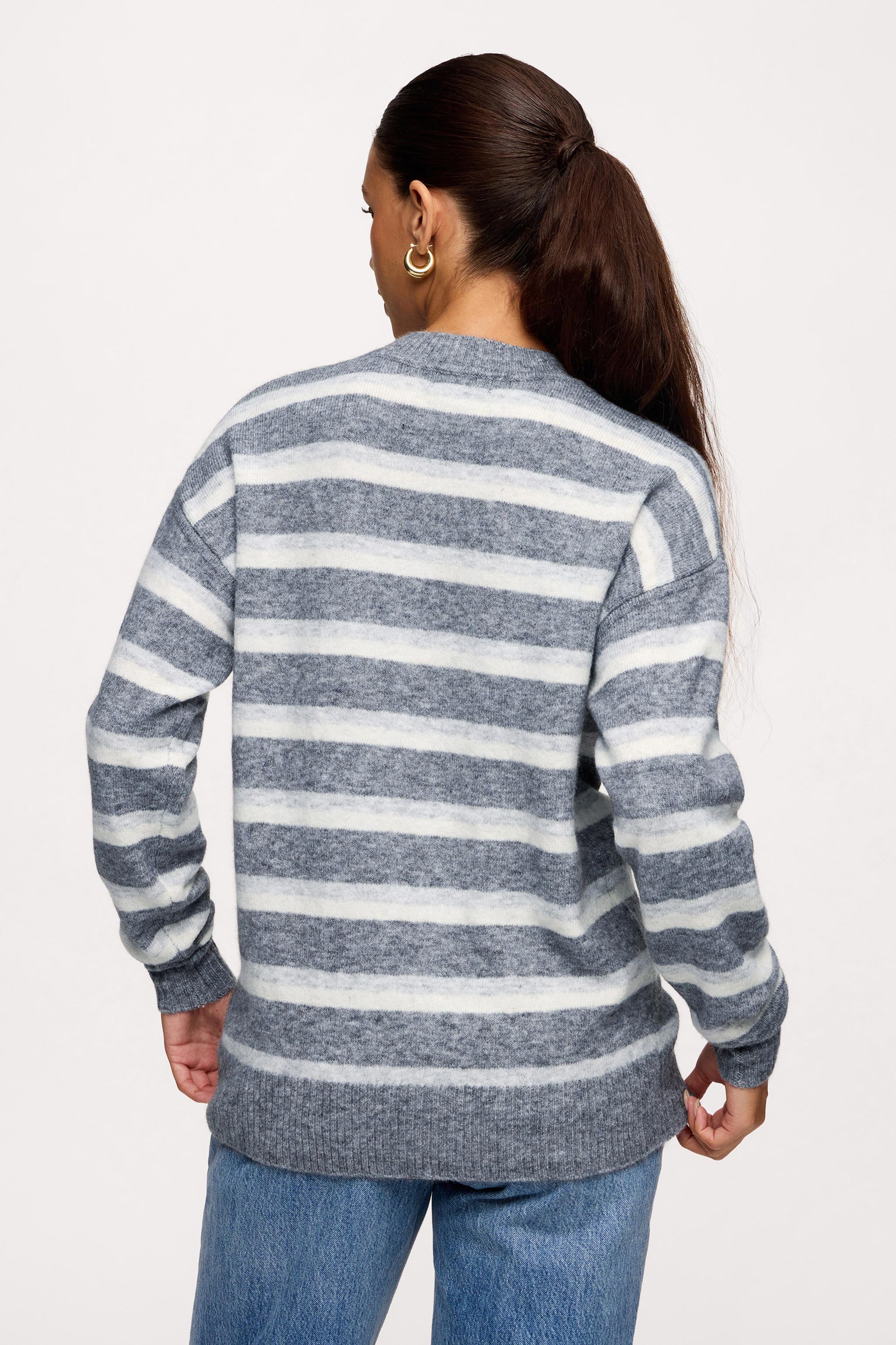Cozy Knit Stripe Sweater | Charcoal Stripe
