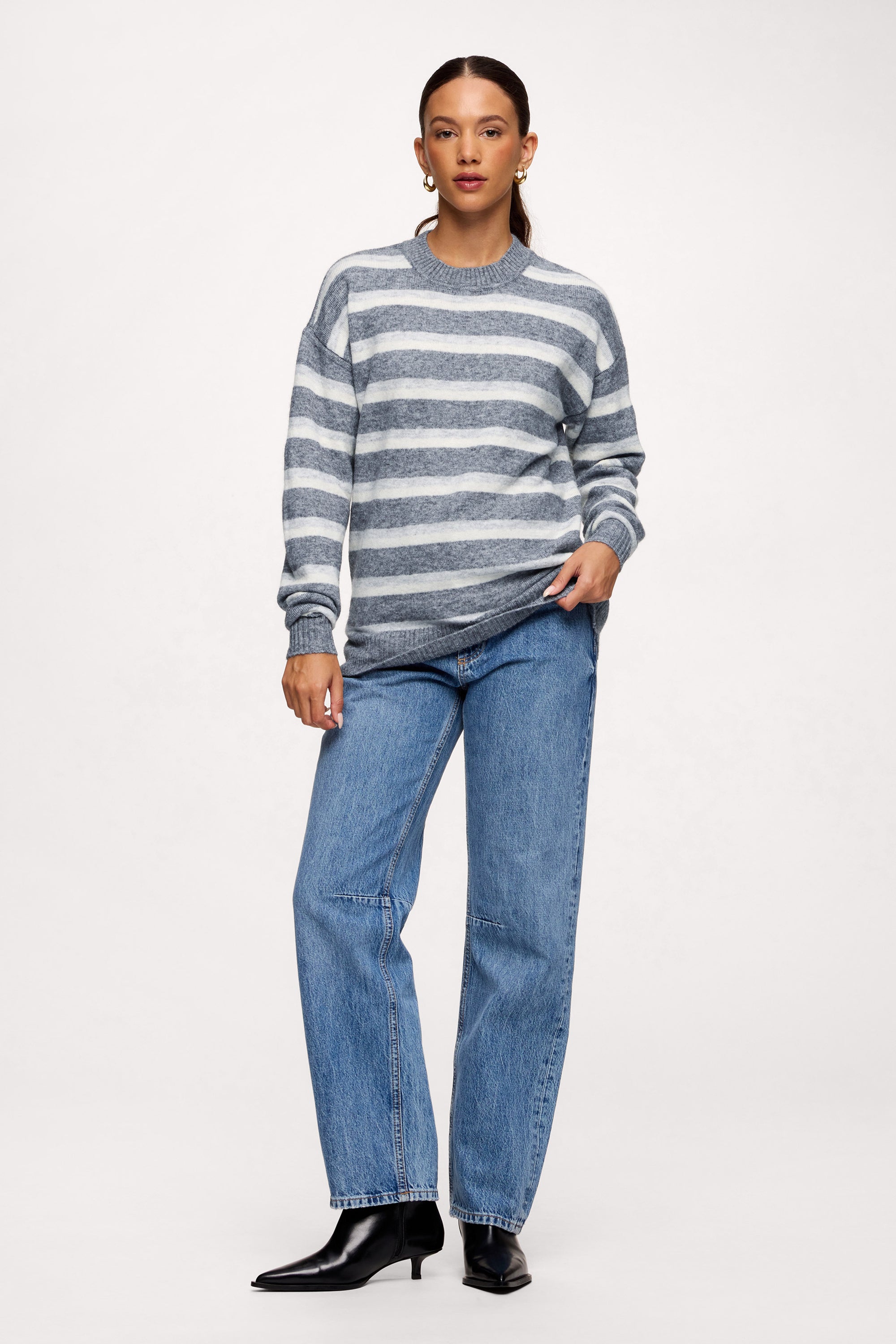 Cozy Knit Stripe Sweater | Charcoal Stripe