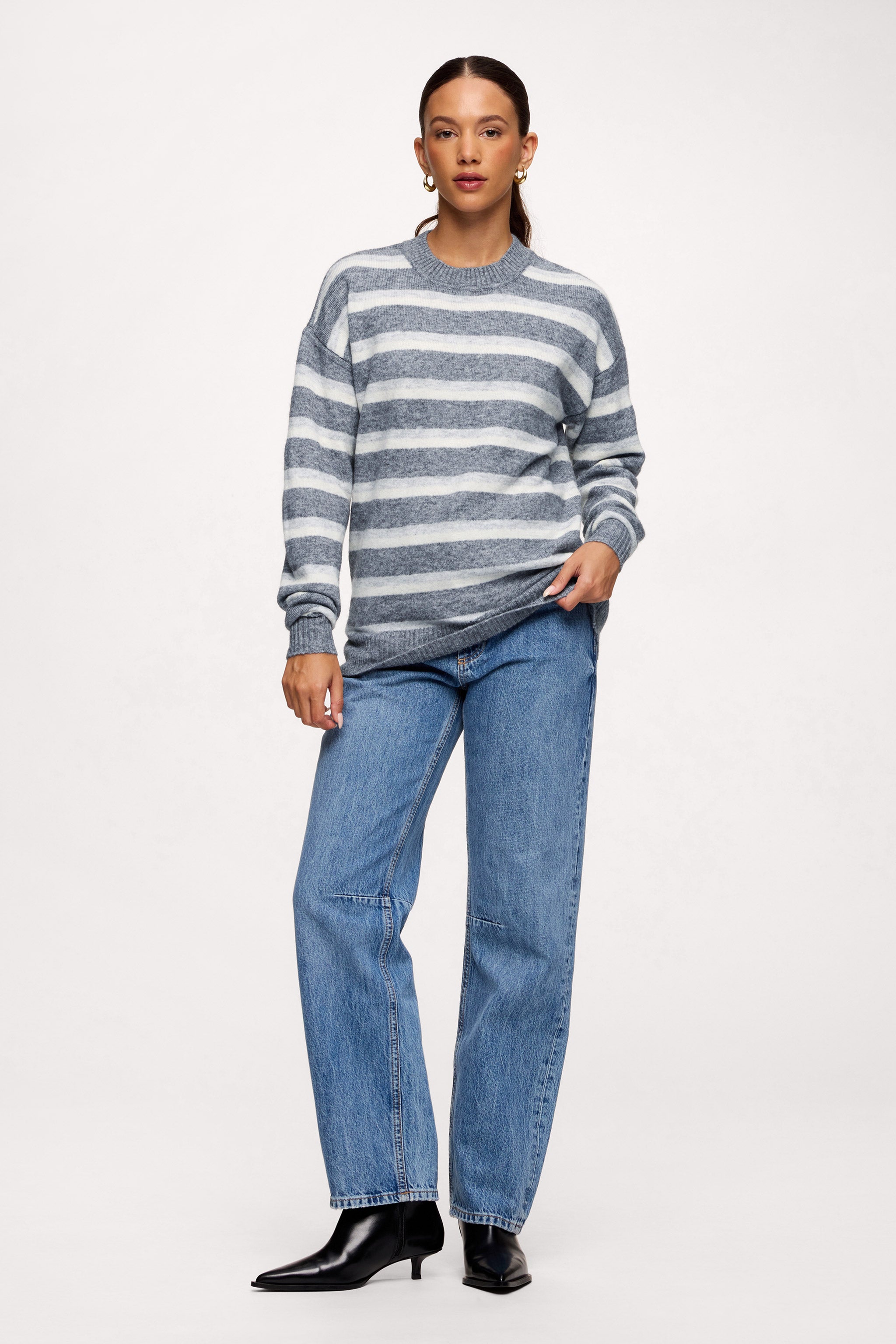Cozy Knit Stripe Sweater | Charcoal Stripe