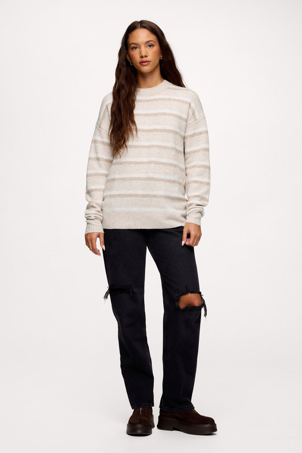 Cozy Knit Stripe Sweater | Oat Stripe