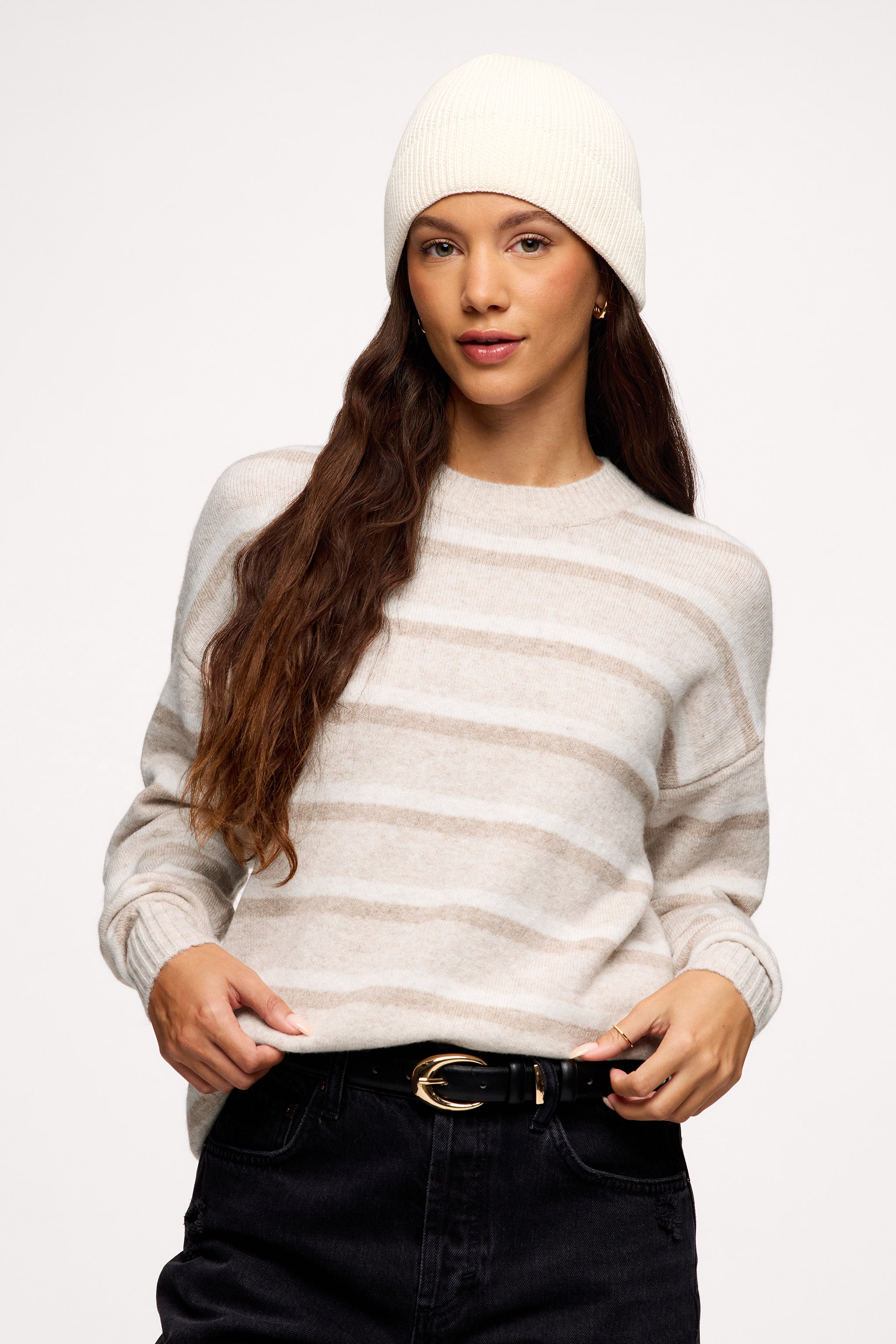 Cozy Knit Stripe Sweater | Oat Stripe