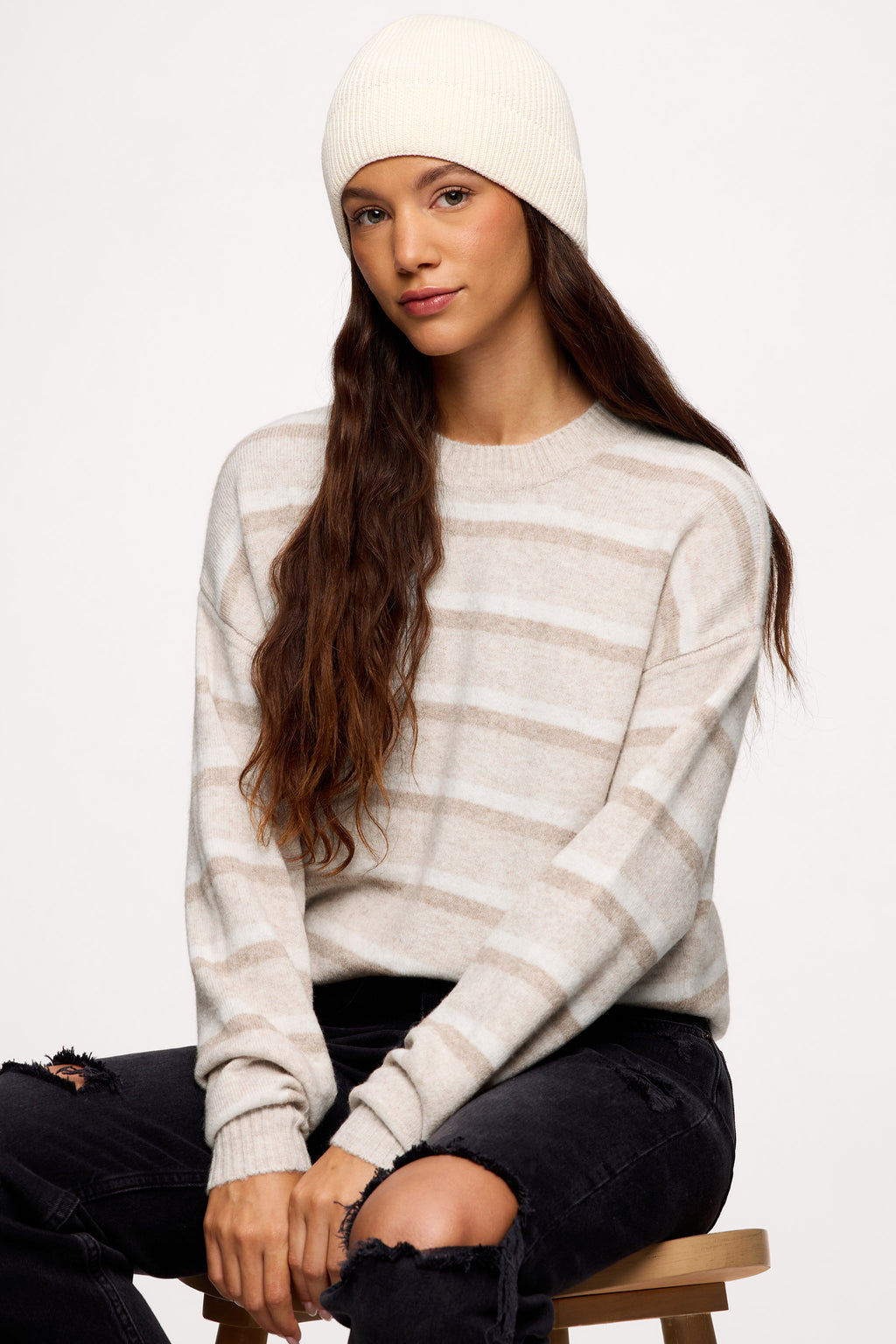 Cozy Knit Stripe Sweater | Oat Stripe