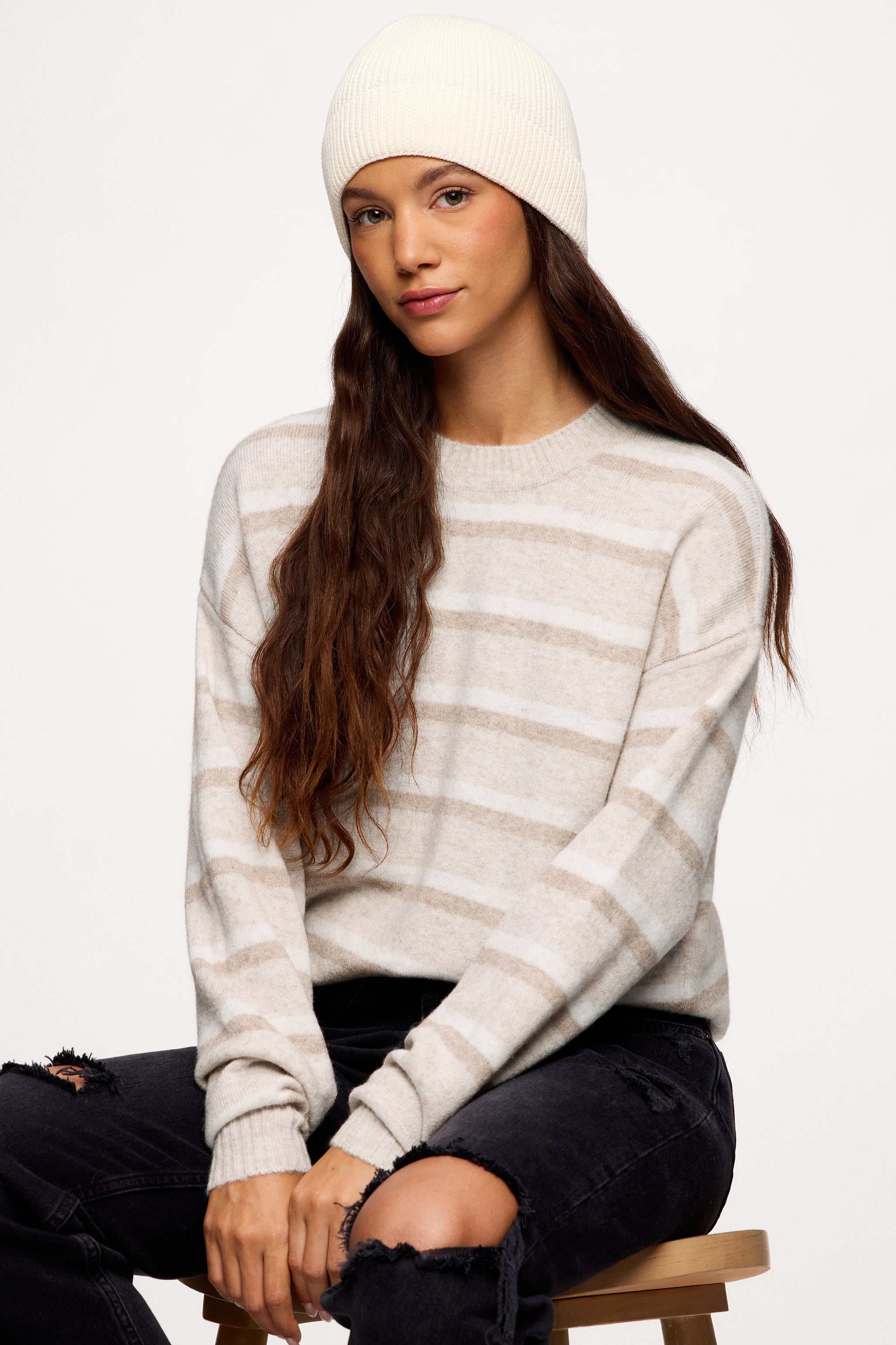 Cozy Knit Stripe Sweater | Oat Stripe