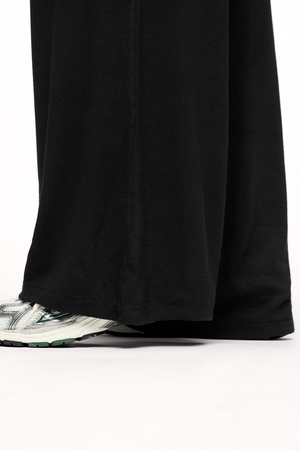 Color:Black | nuuds casual pants for women wide leg - women’s slinky rib wide leg pants
