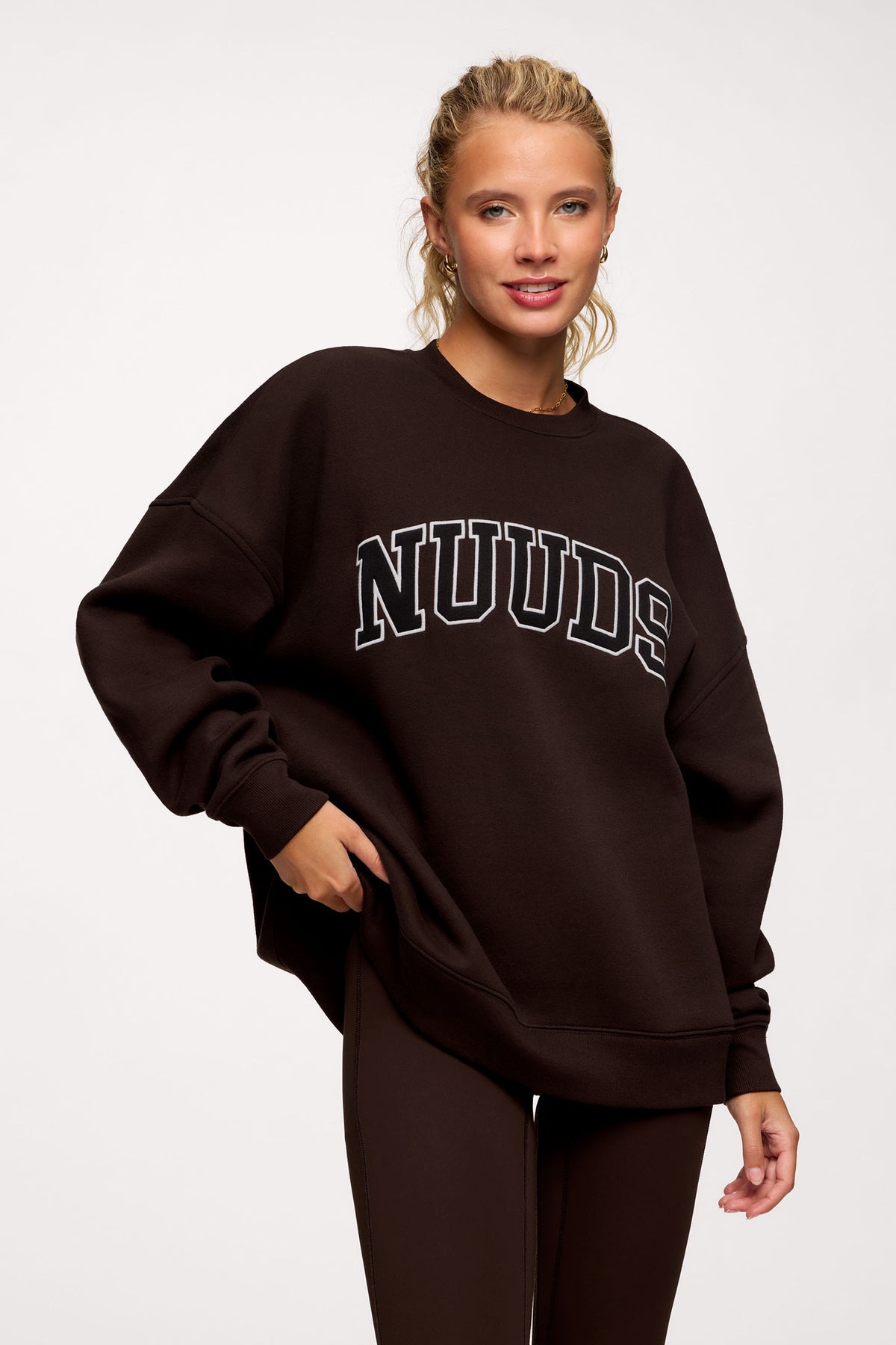 Color:Espresso | nuuds women’s oversized sweater - women’s oversized crew neck fleece sweatshirt