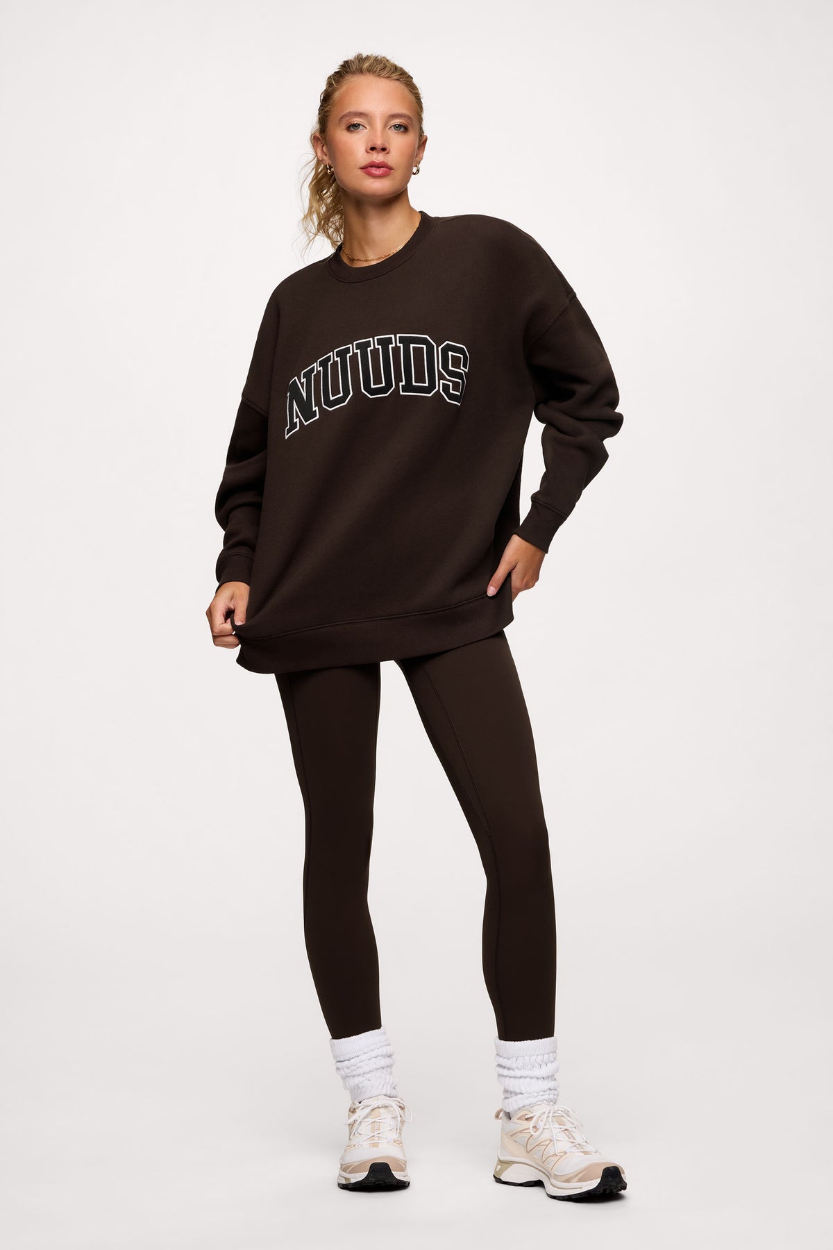 Color:Espresso | nuuds women’s oversized sweater - women’s oversized crew neck fleece sweatshirt