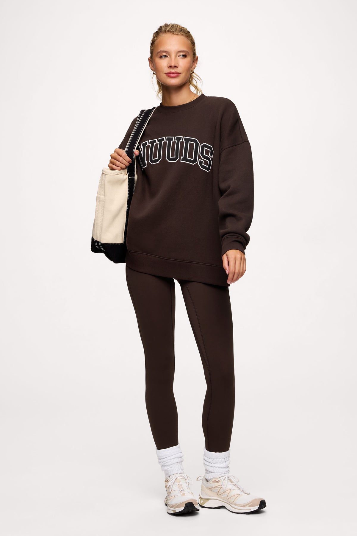 Color:Espresso | nuuds women’s oversized sweater - women’s oversized crew neck fleece sweatshirt