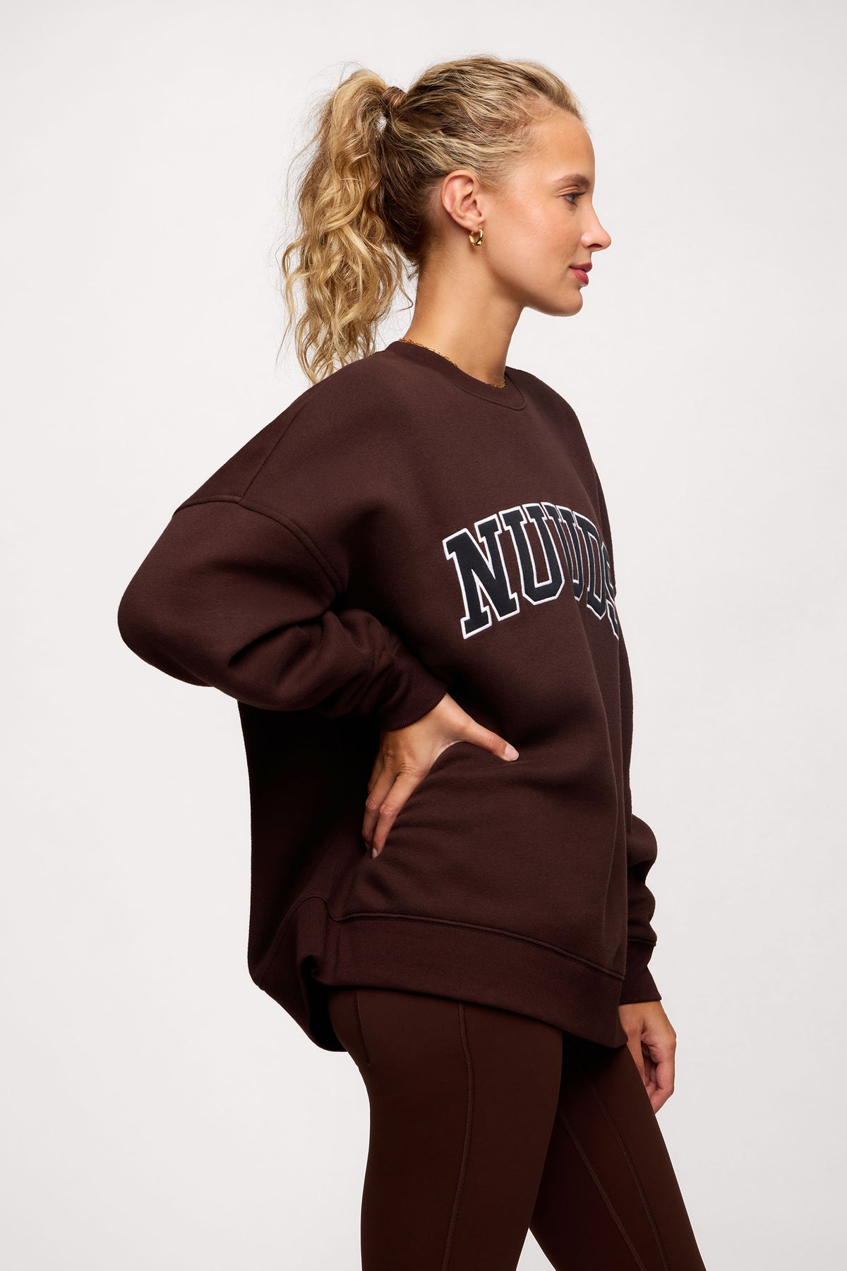 Color:Espresso | nuuds women’s oversized sweater - women’s oversized crew neck fleece sweatshirt