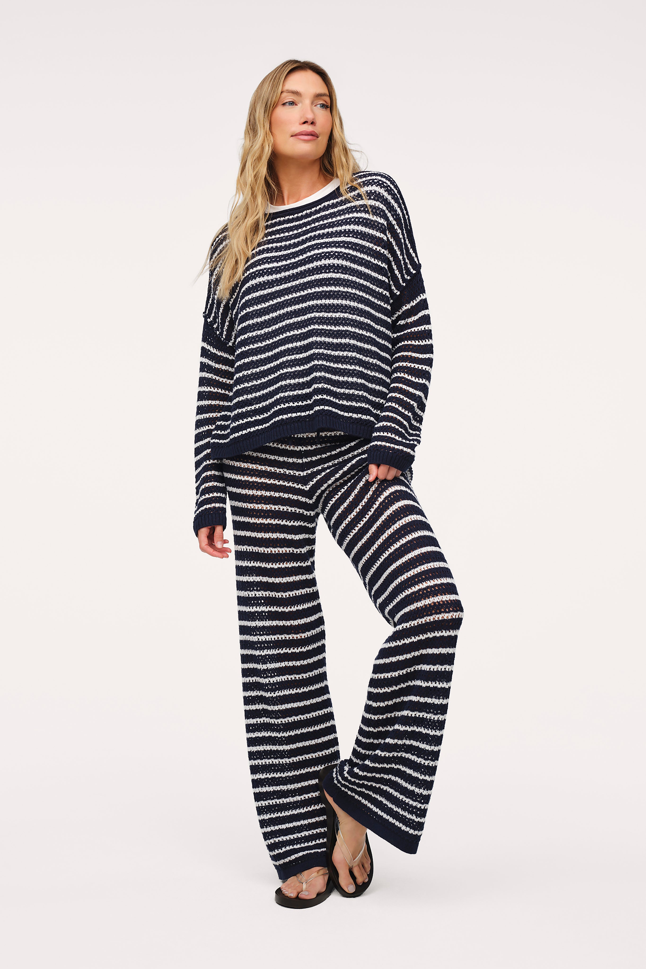 Cotton Crochet Sweater Pant | Navy Stripe – nuuds