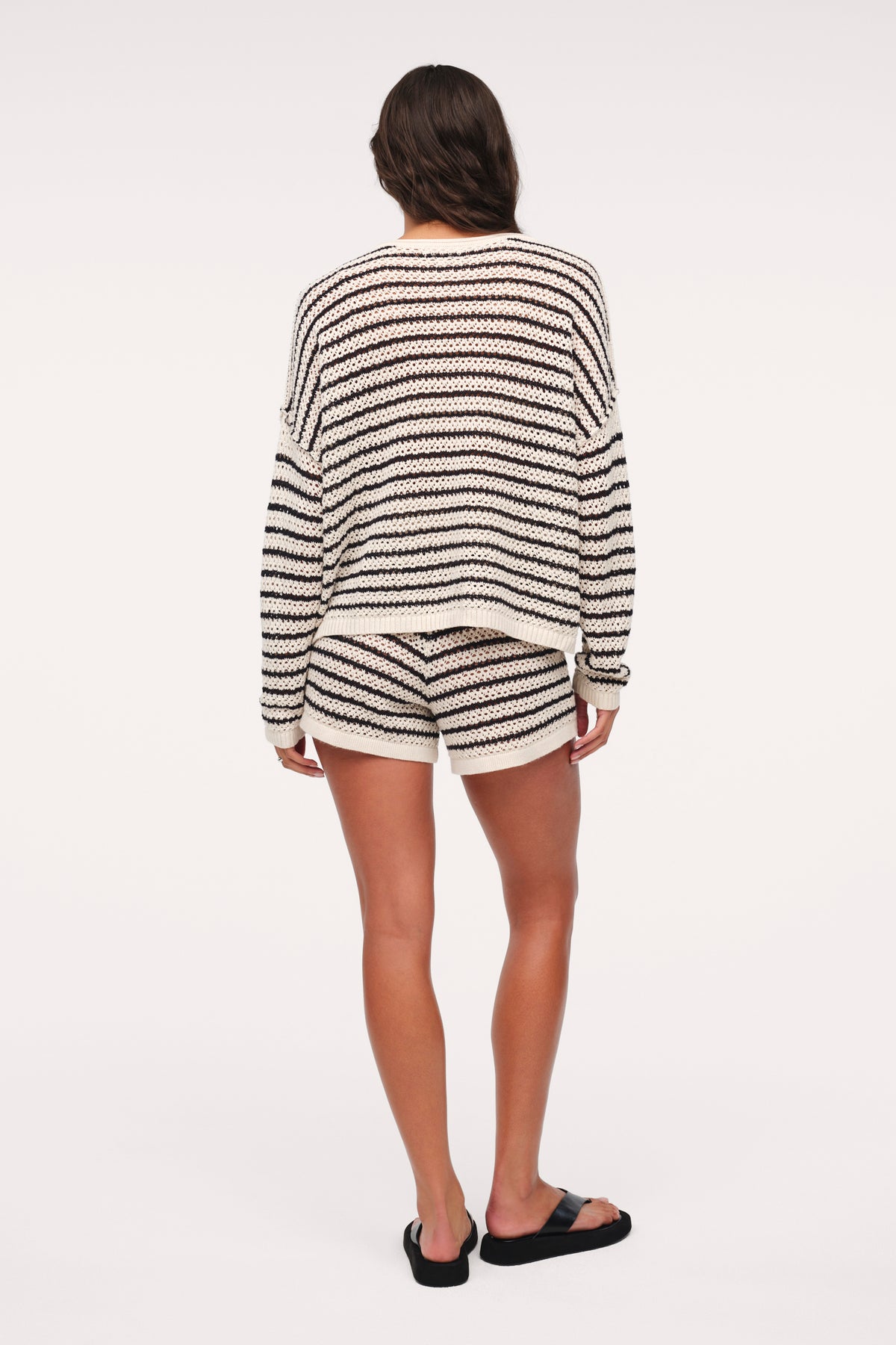 Color:Bone Stripe | Cotton Crochet Sweater & Cotton Crochet Sweater Short