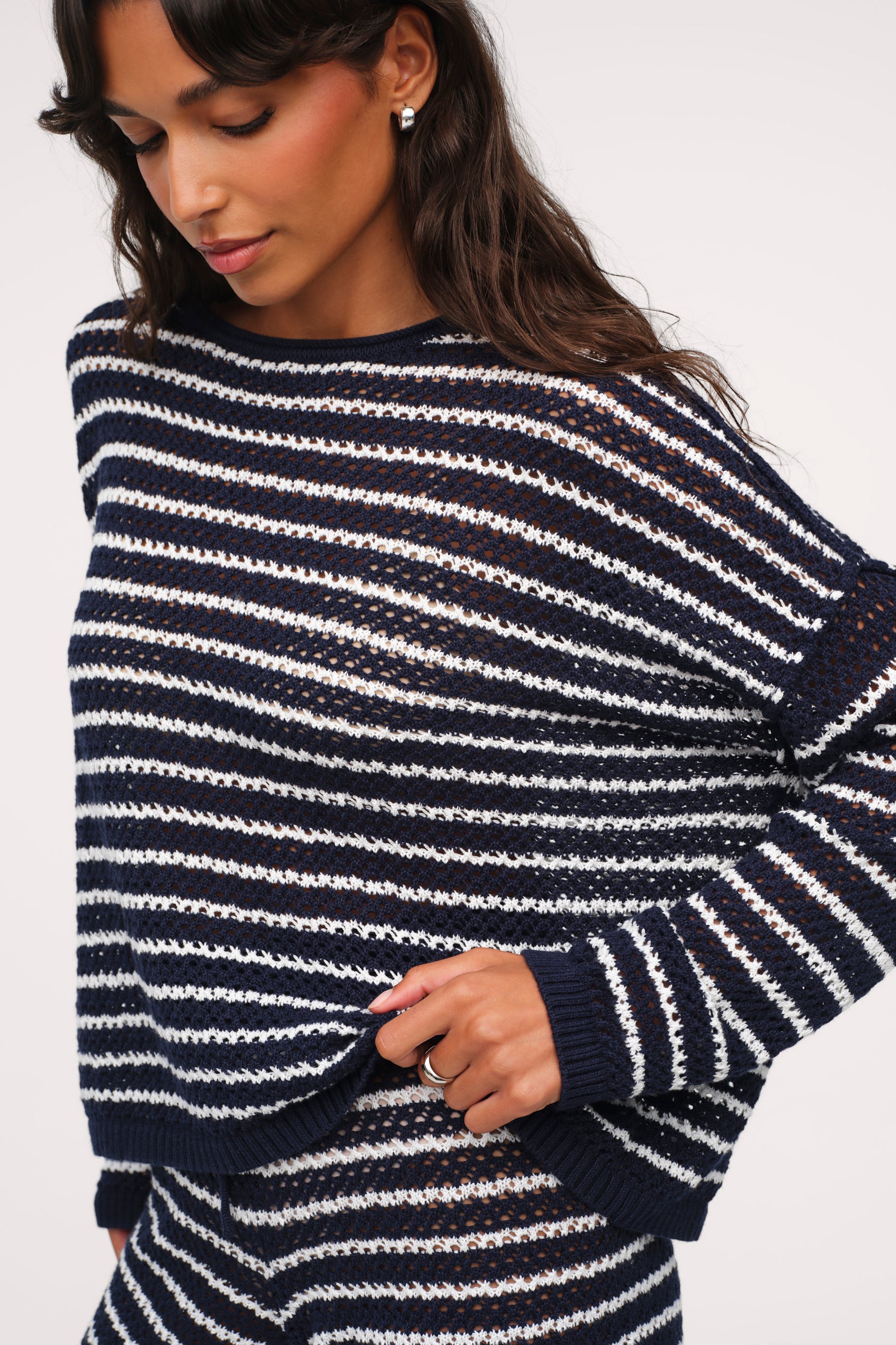 Cotton Crochet Sweater | Navy Stripe – nuuds