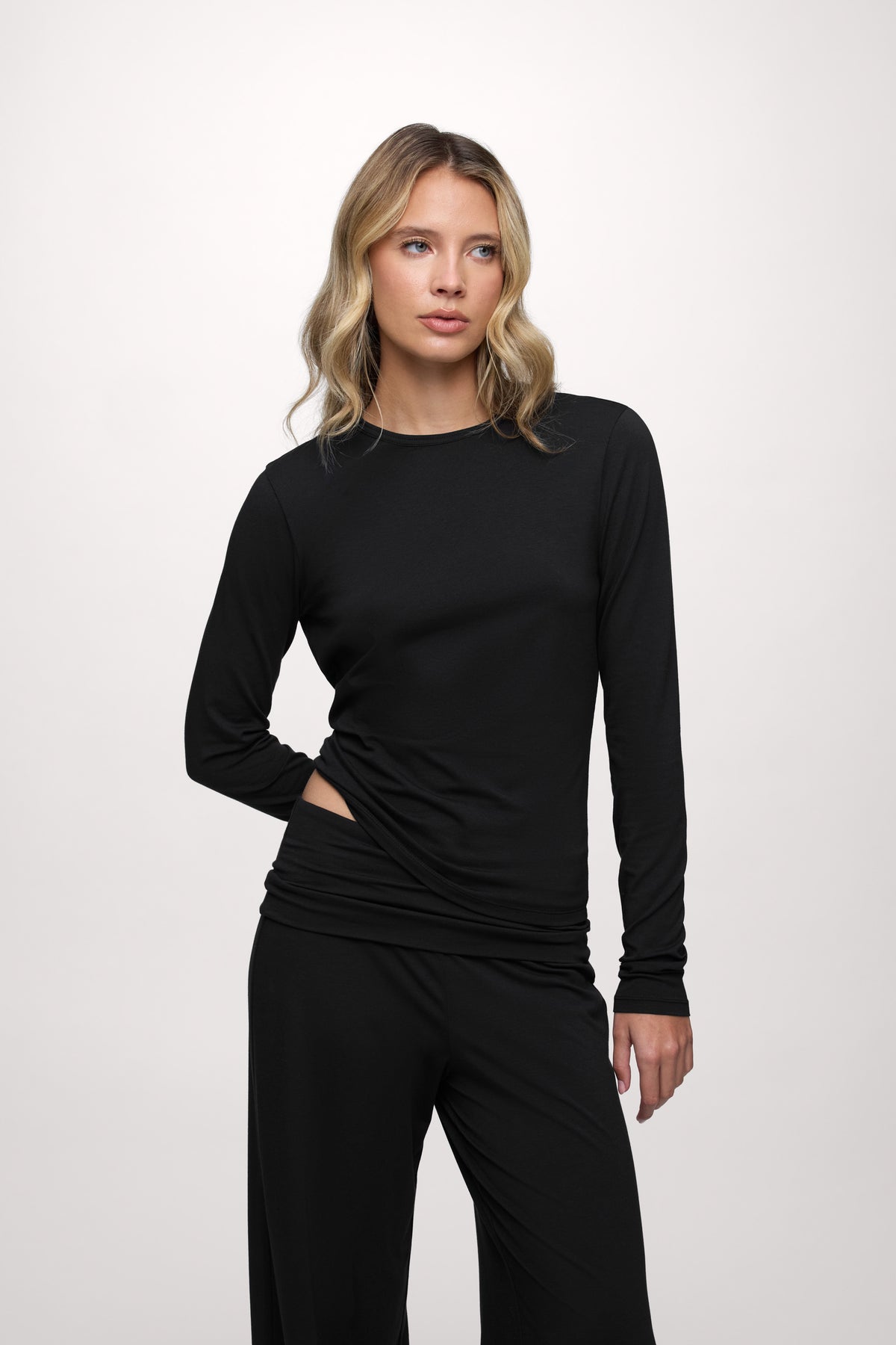Color:Black | Slinky Jersey Lounge Set