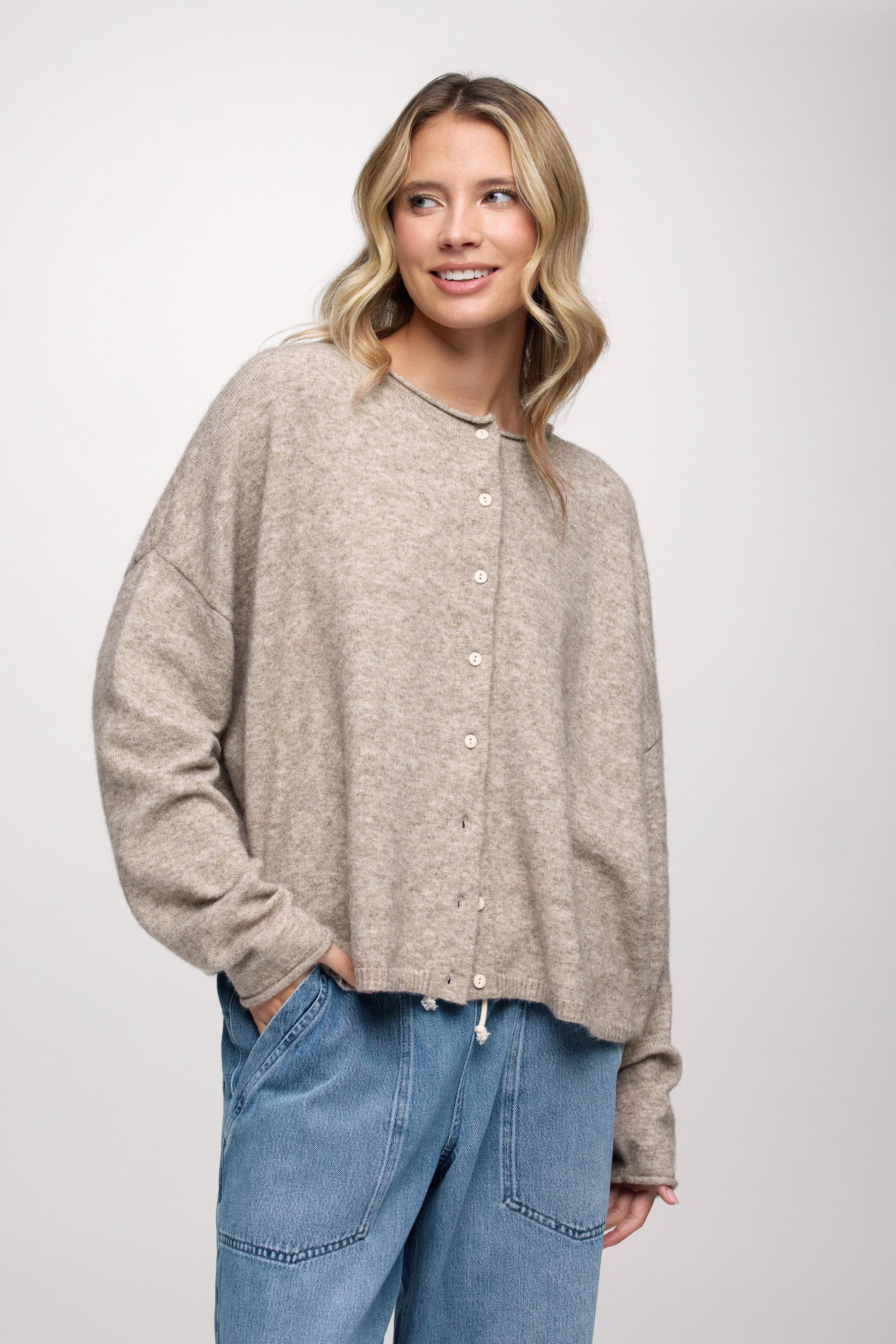 Cozy Knit Boxy Cardigan | Heather Cocoa – nuuds