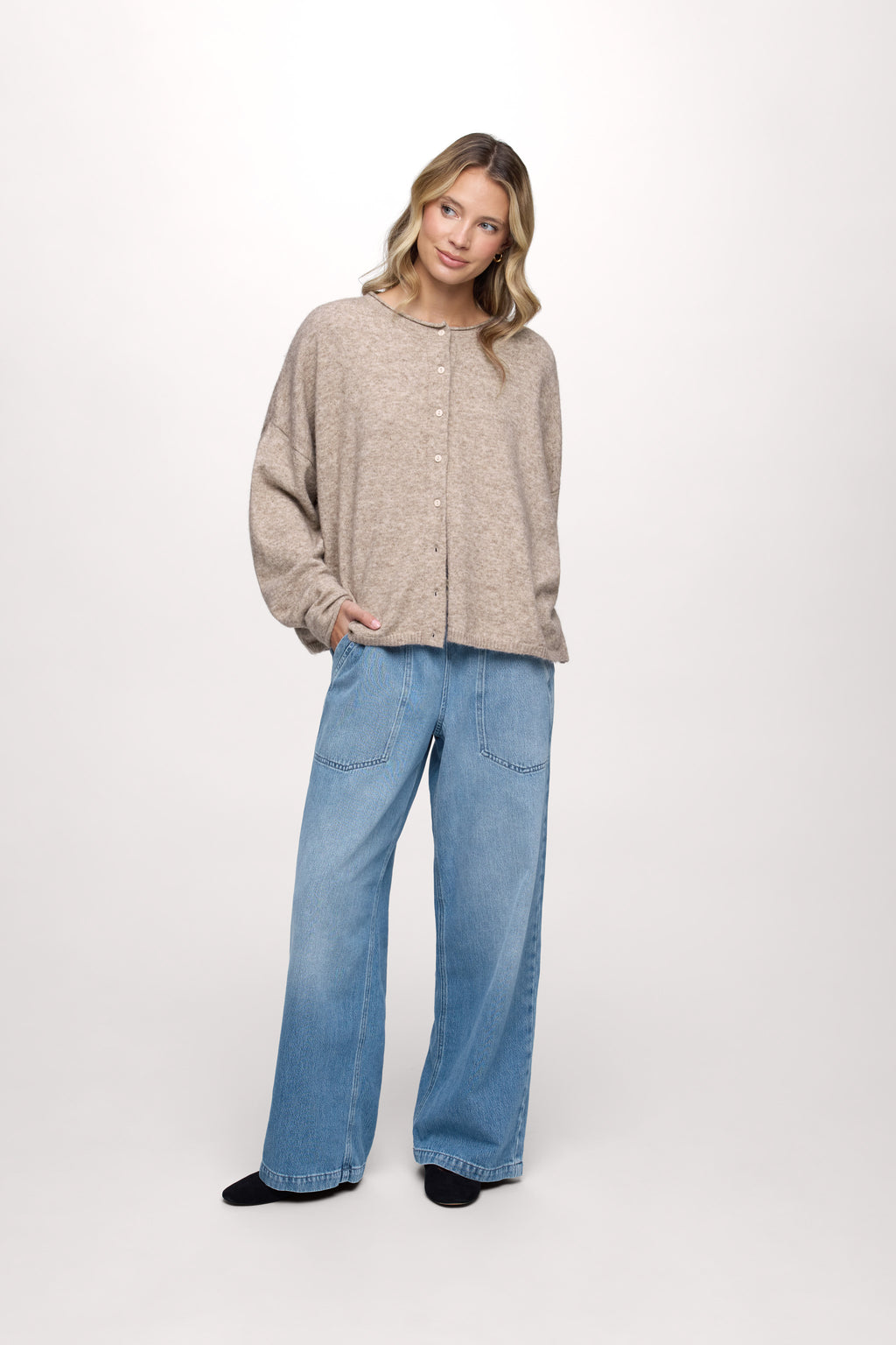 Cozy Knit Boxy Cardigan | Heather Cocoa