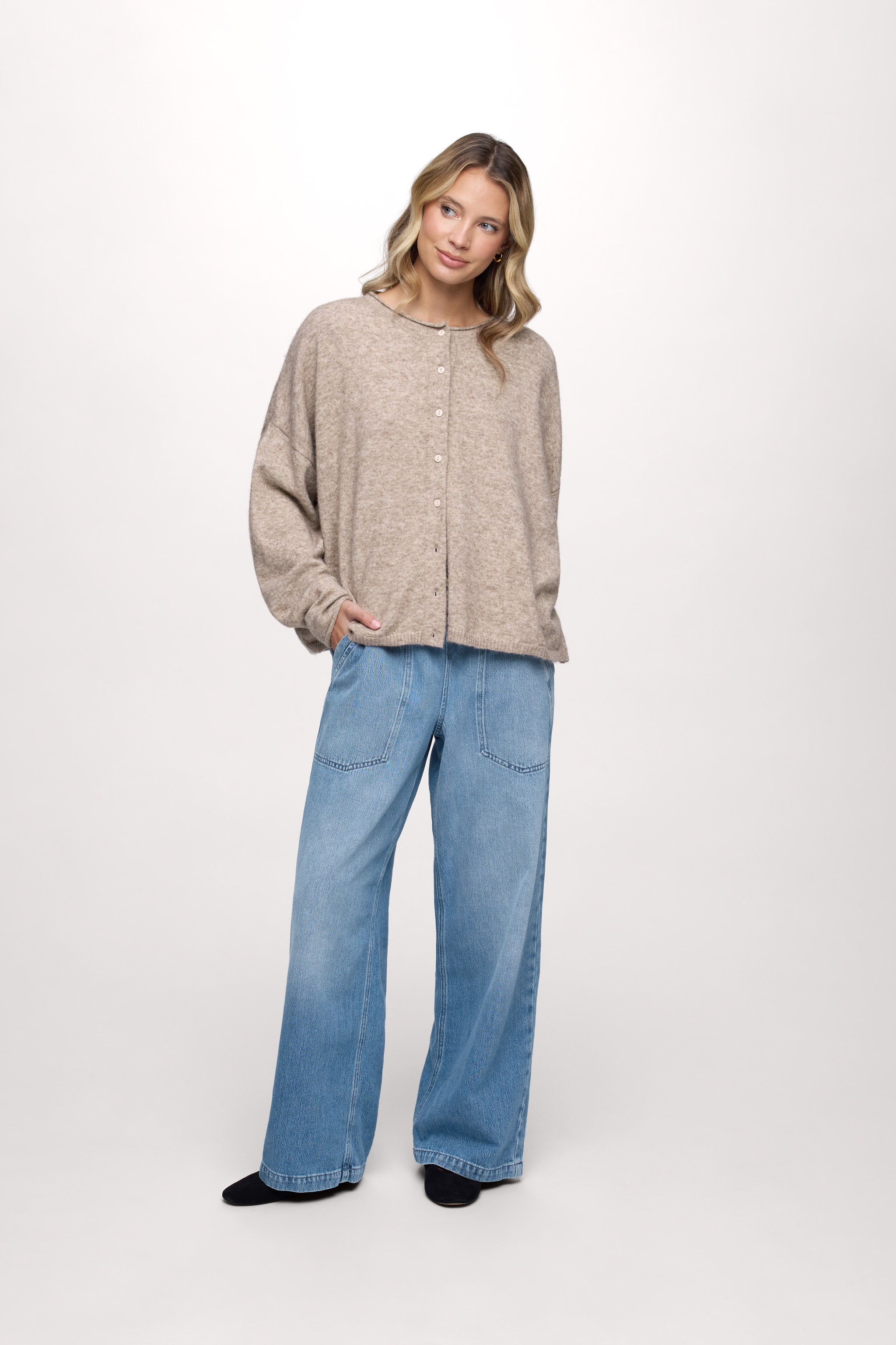 Cozy Knit Boxy Cardigan | Heather Cocoa