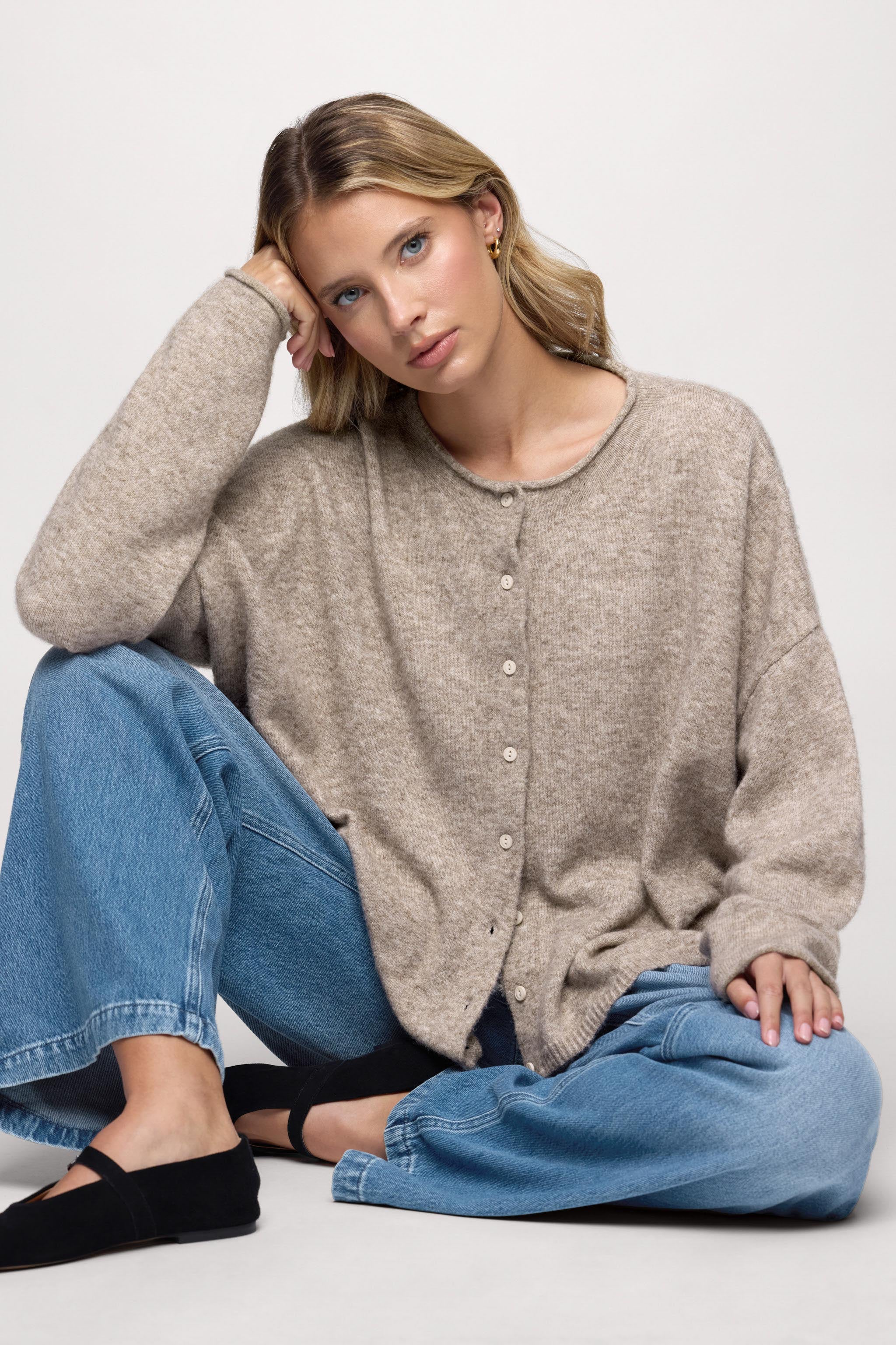 Cozy Knit Boxy Cardigan | Heather Cocoa