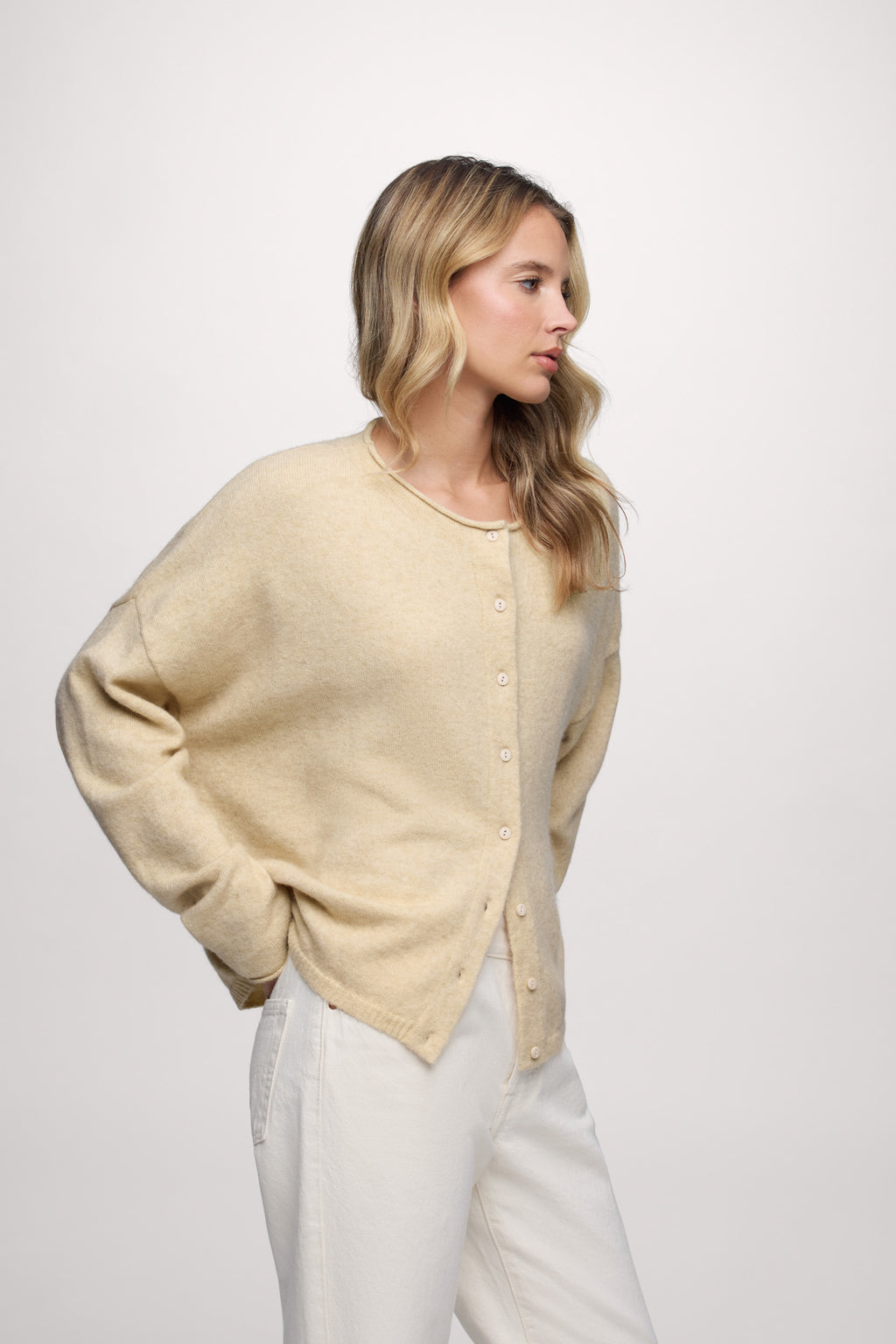 Cozy Knit Boxy Cardigan | Heather Oat