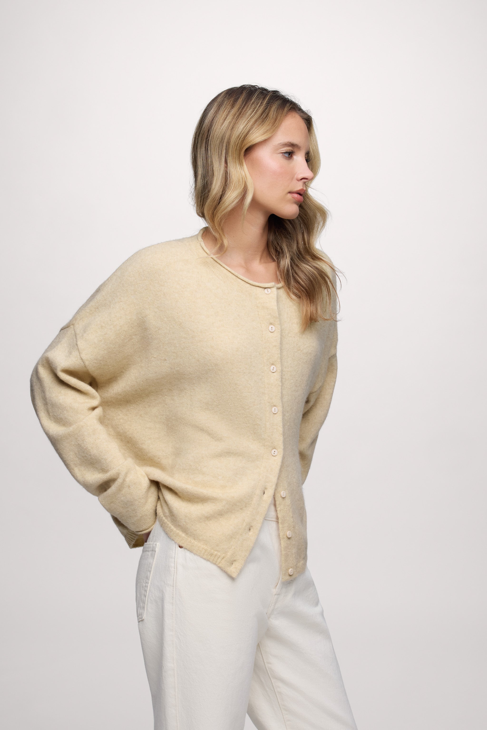 Cozy Knit Boxy Cardigan | Heather Oat