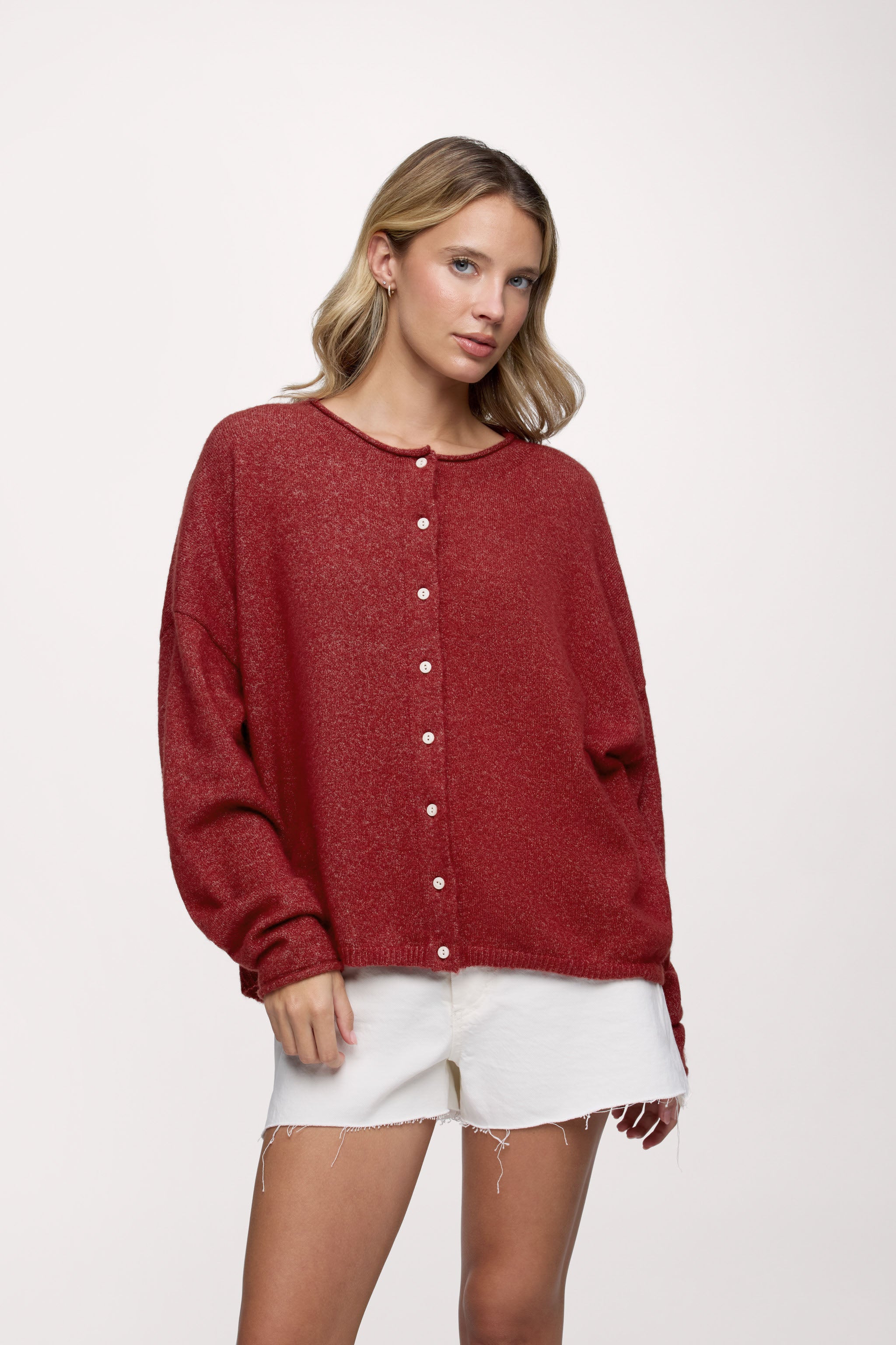 Cozy Knit Boxy Cardigan | Heather Scarlet