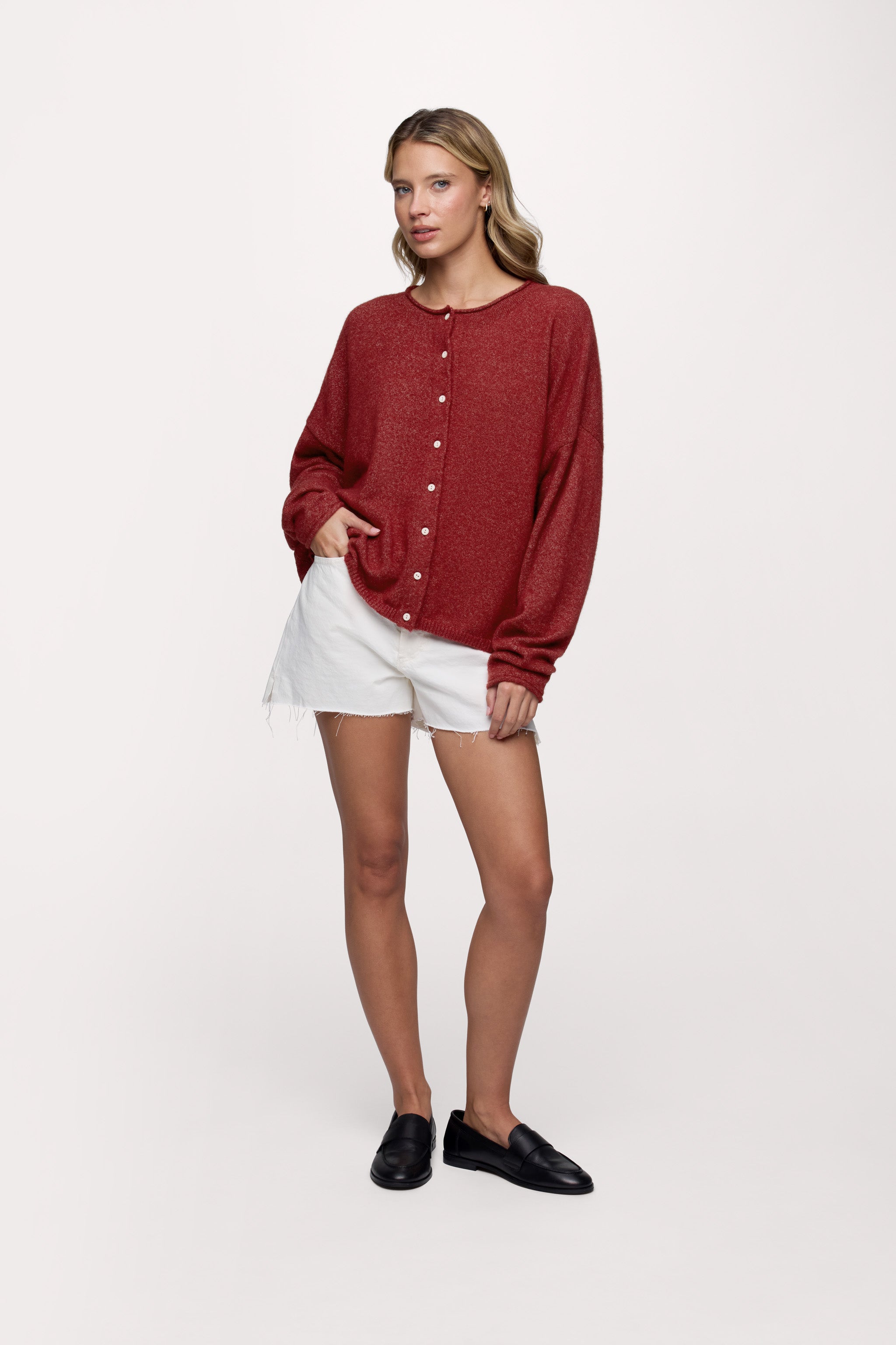 Cozy Knit Boxy Cardigan | Heather Scarlet