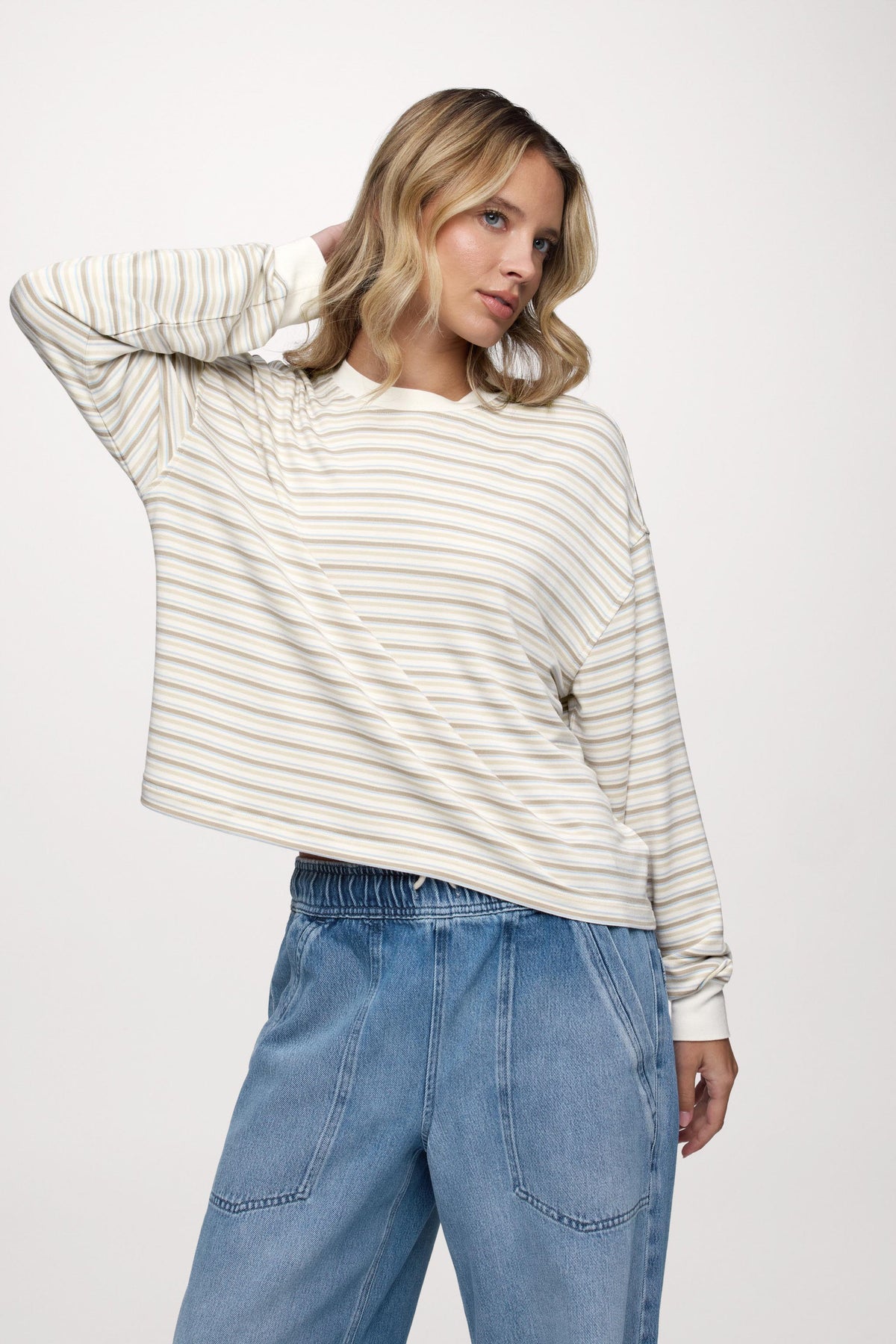 Color:Cocoa Sky Stripe | Boyfriend Stripe Tee