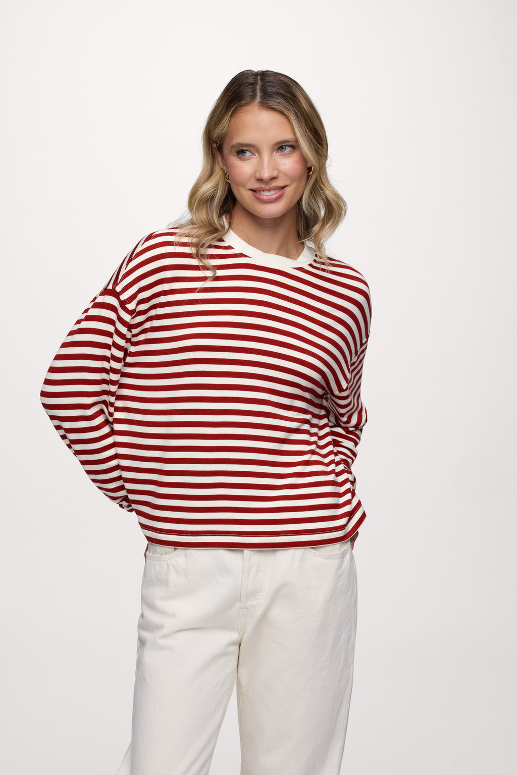 Boyfriend Stripe Tee | Scarlet White Stripe