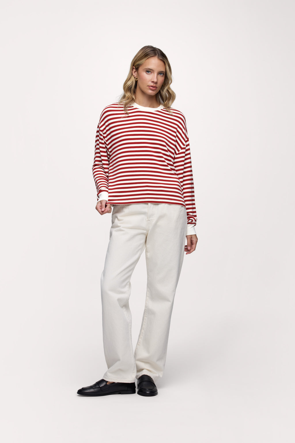 Boyfriend Stripe Tee | Scarlet White Stripe