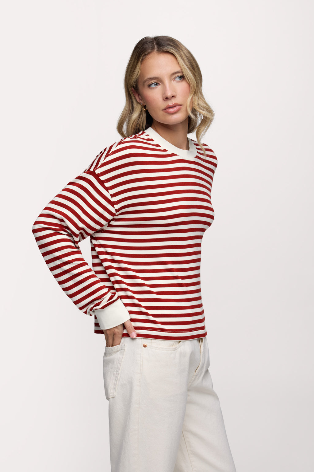 Boyfriend Stripe Tee | Scarlet White Stripe