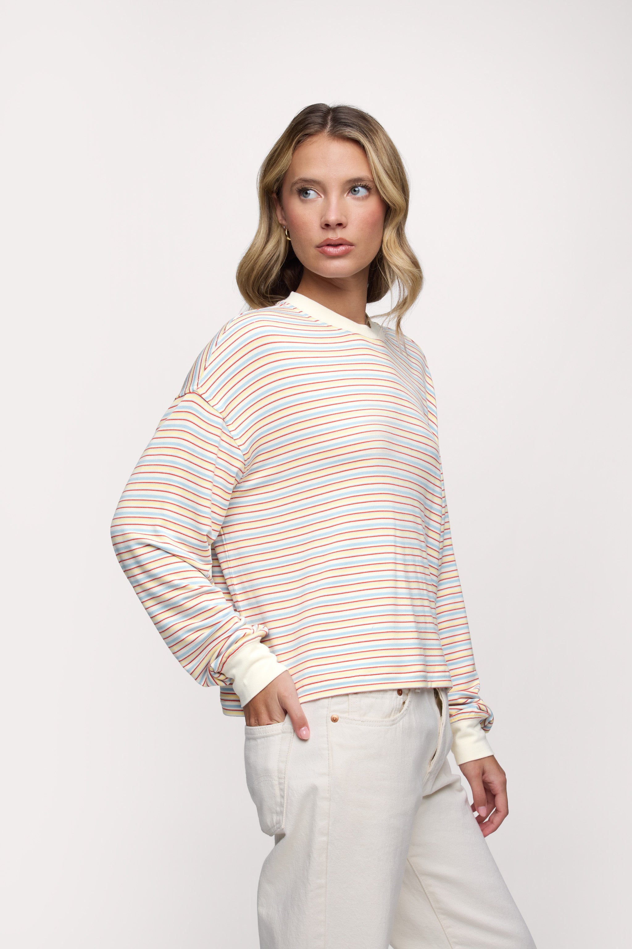 Boyfriend Stripe Tee | Sky Lemon Stripe