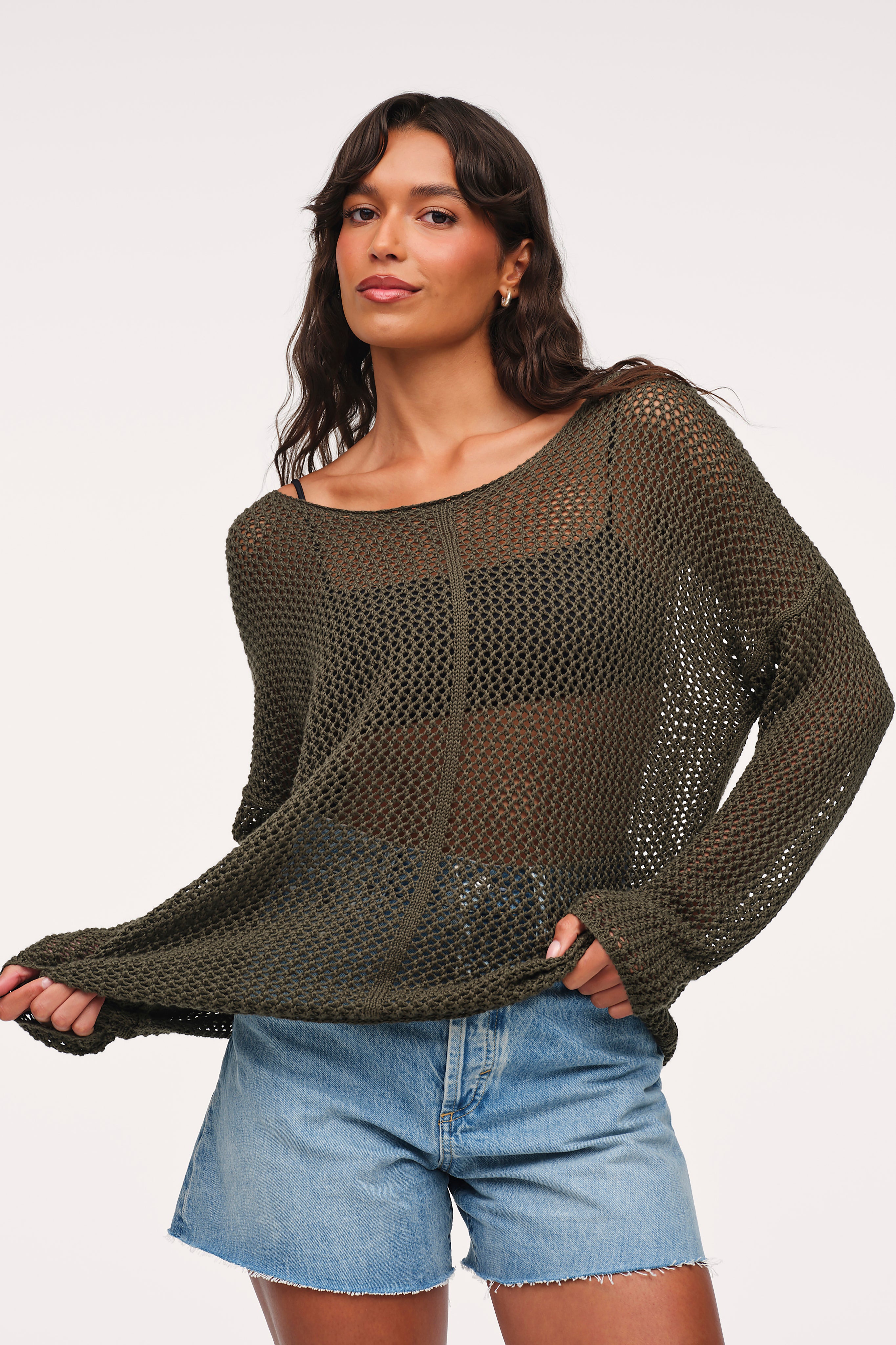 Open Knit Sweater | Darkest Olive – nuuds