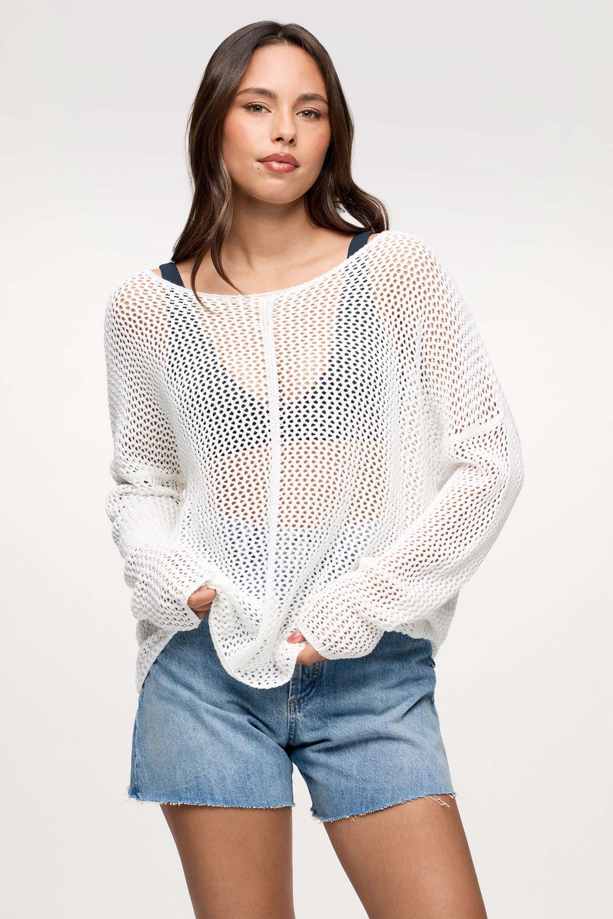 Color:White | Open Knit Sweater