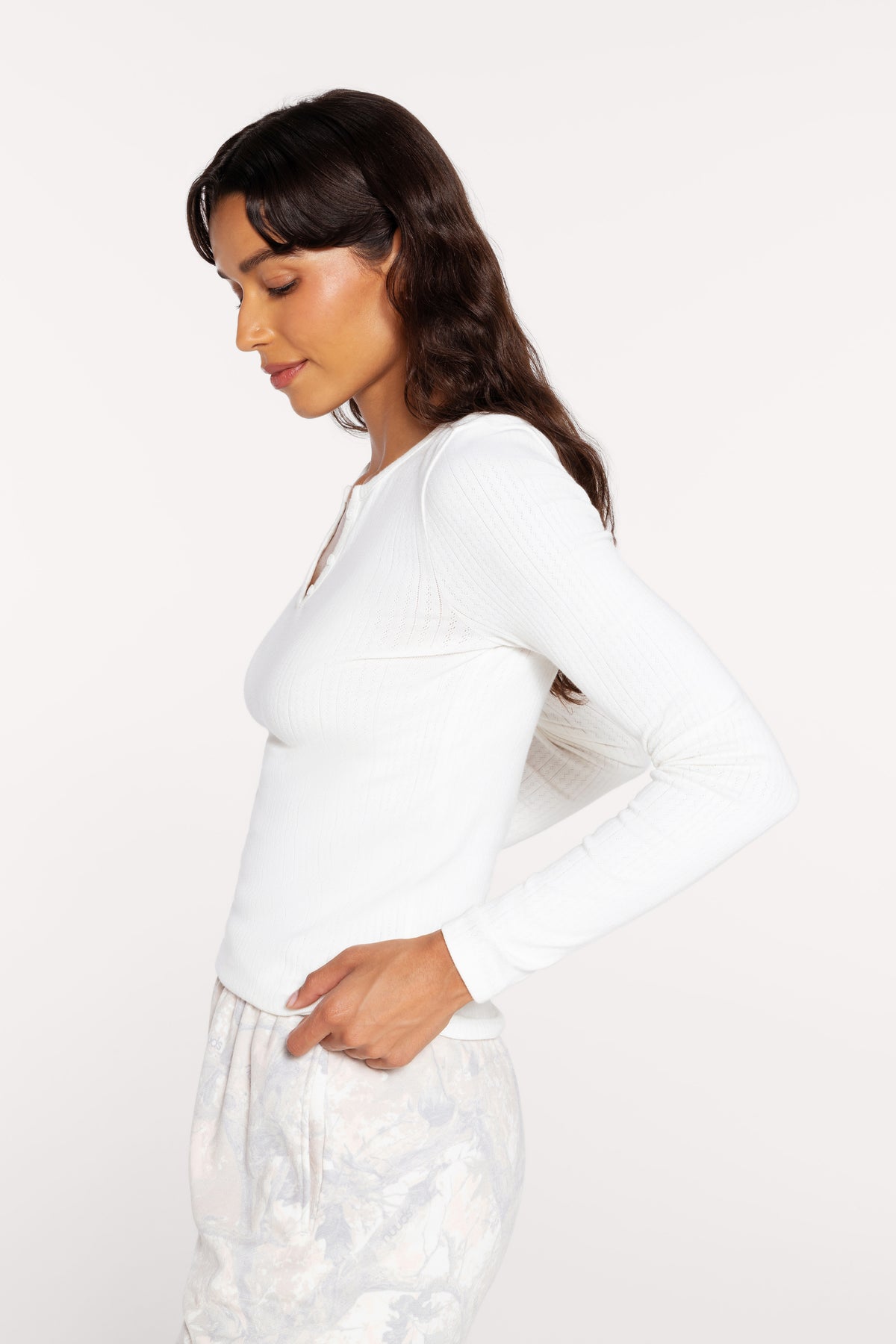 Pointelle Long Sleeve Henley