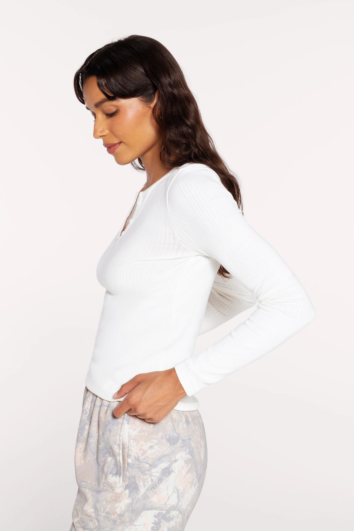 Pointelle Long Sleeve Henley