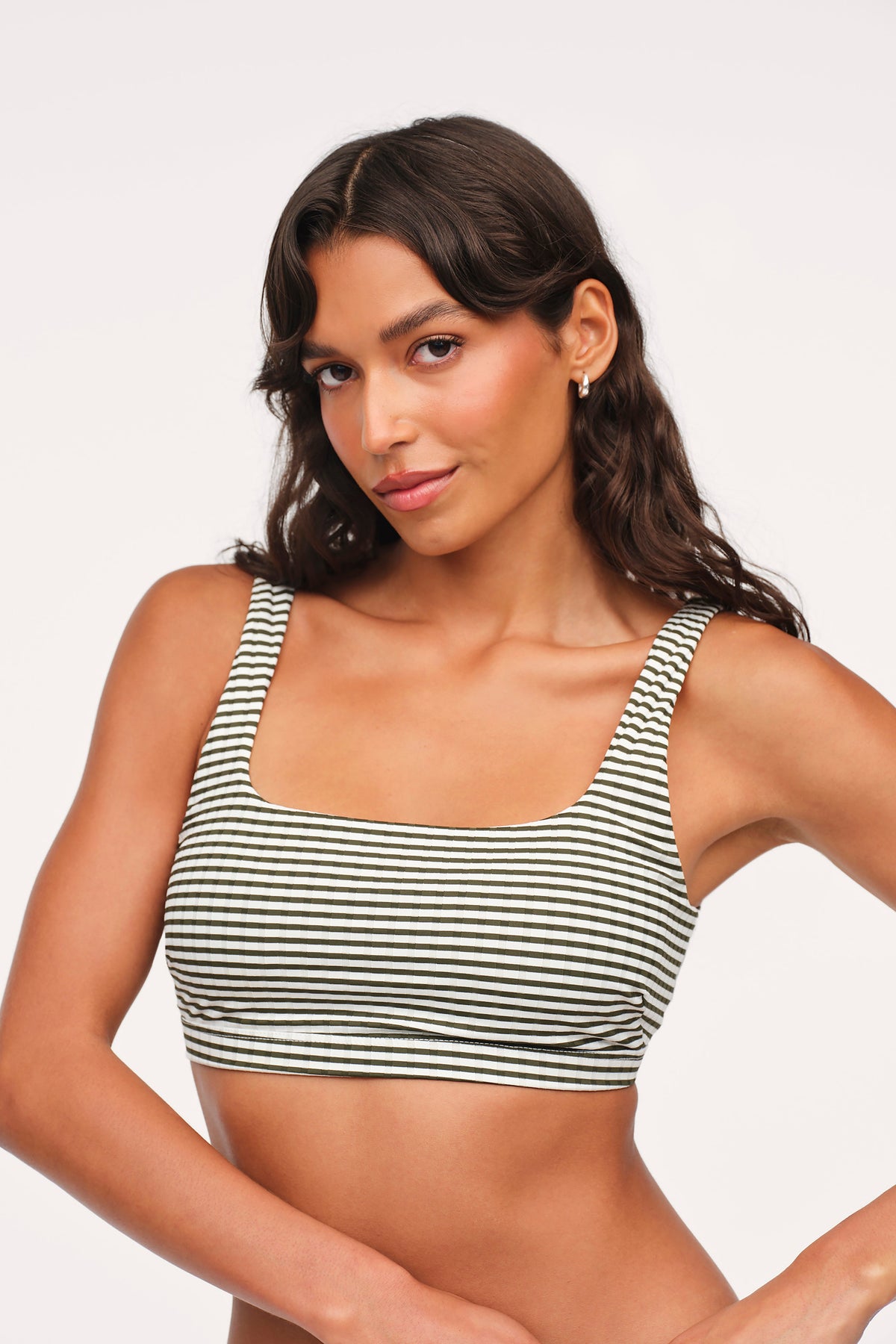 Color:Olive Stripe | Square Neck Bikini Top