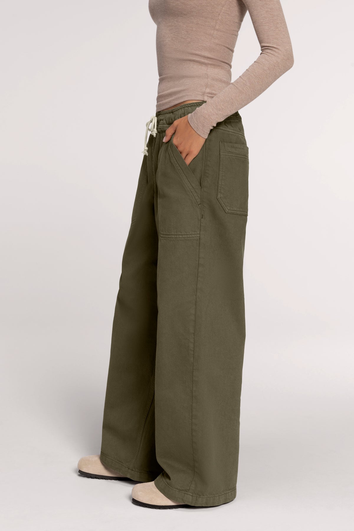 Color:Darkest Olive | Pull-On Twill Pant