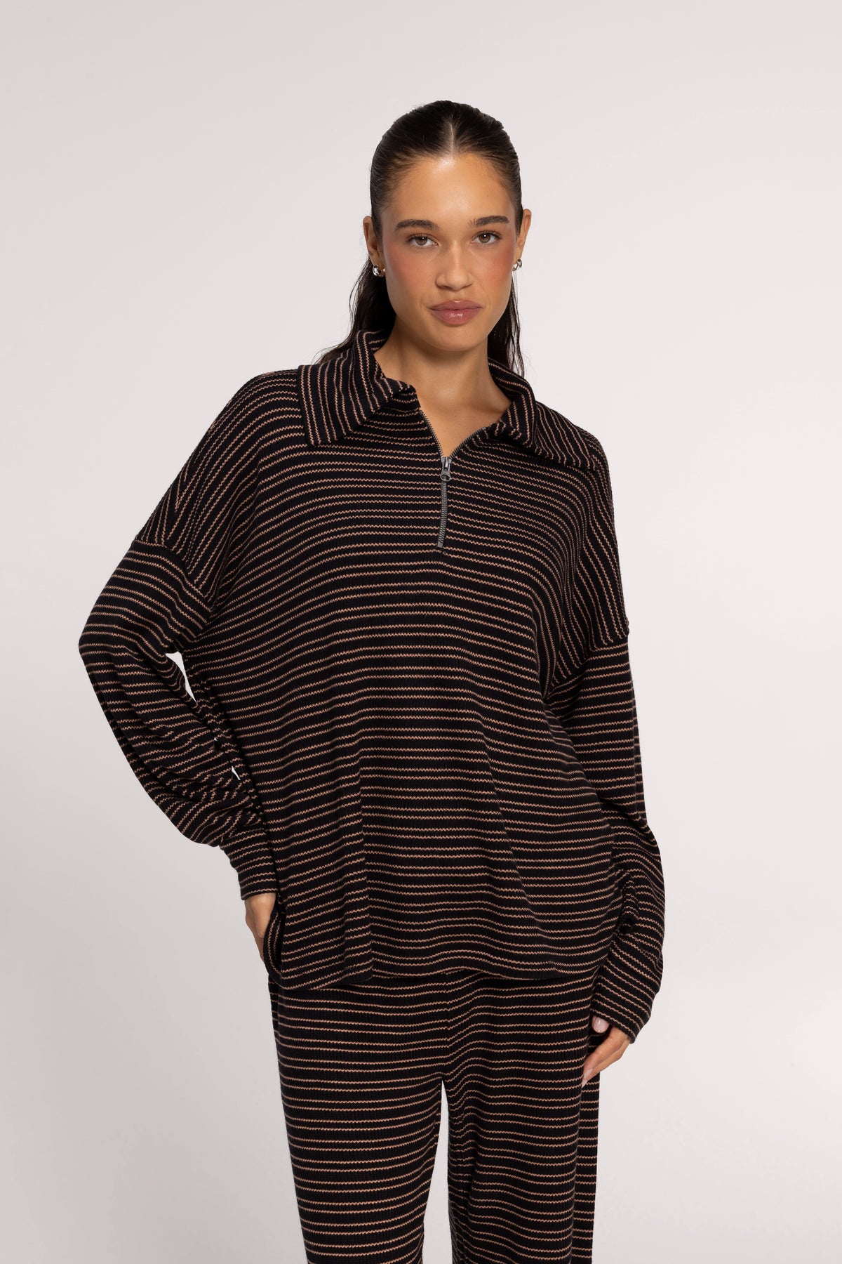 Color: Black Stripe | Layover Quarter Zip