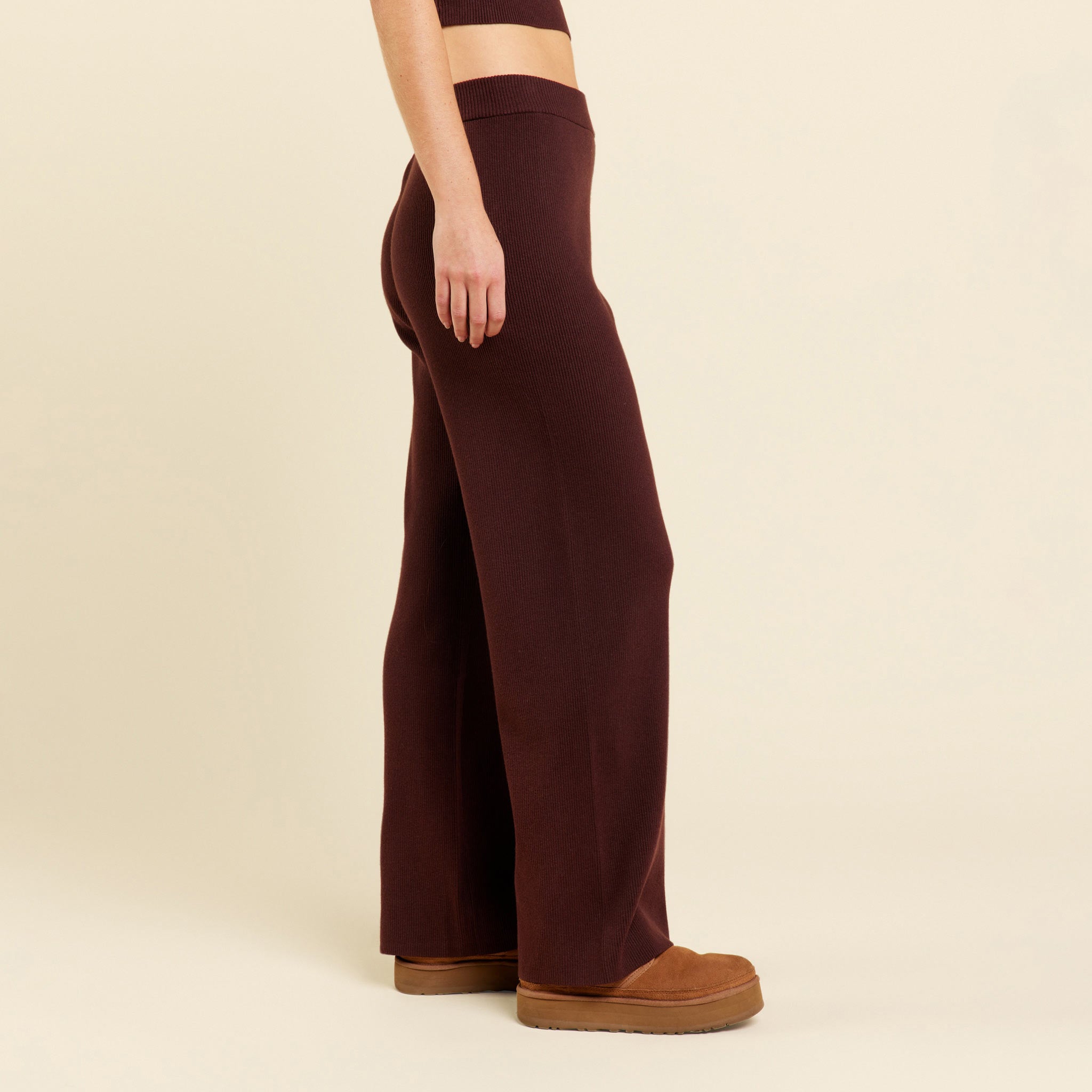 Ribbed Sweater Wide Leg Pant | Coffee