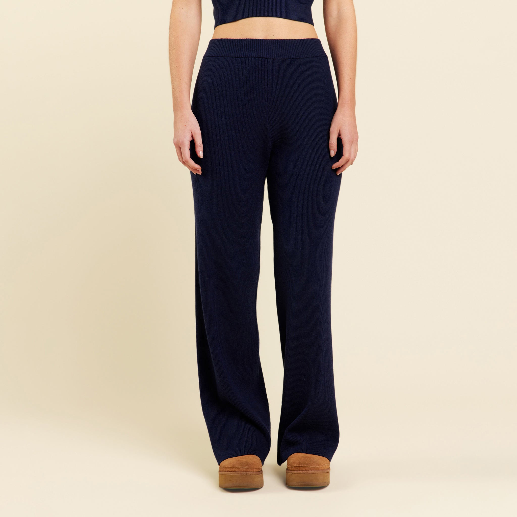 Ribbed Sweater Wide Leg Pant | Navy
