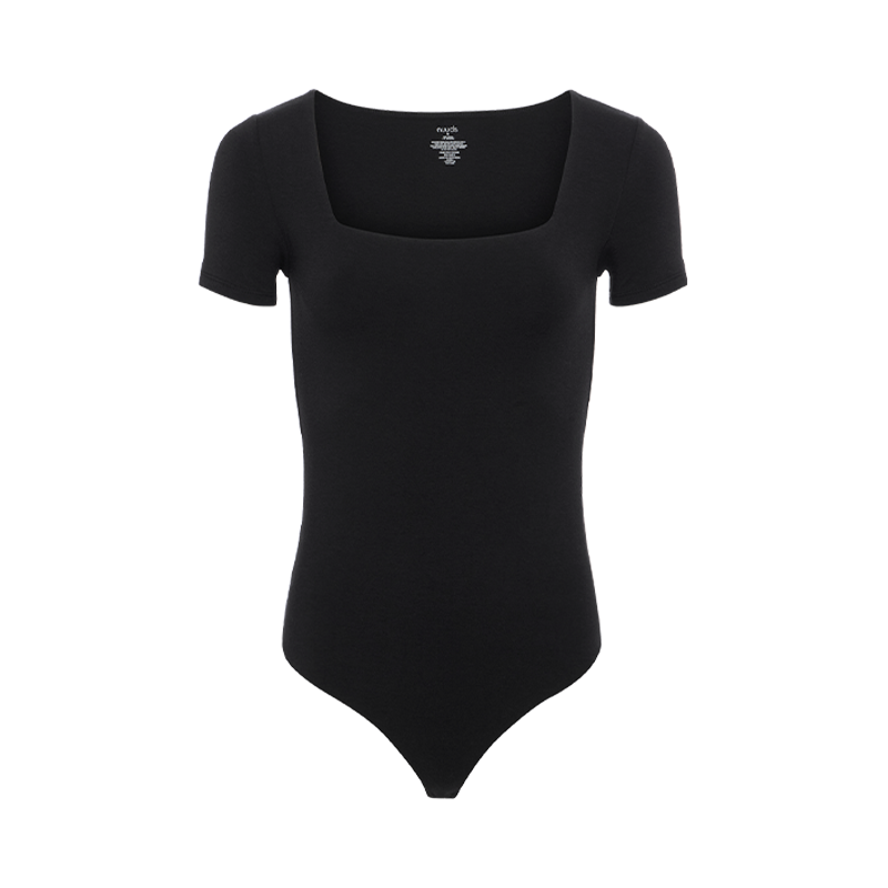 Short Sleeve Square Neck Bodysuit | Black