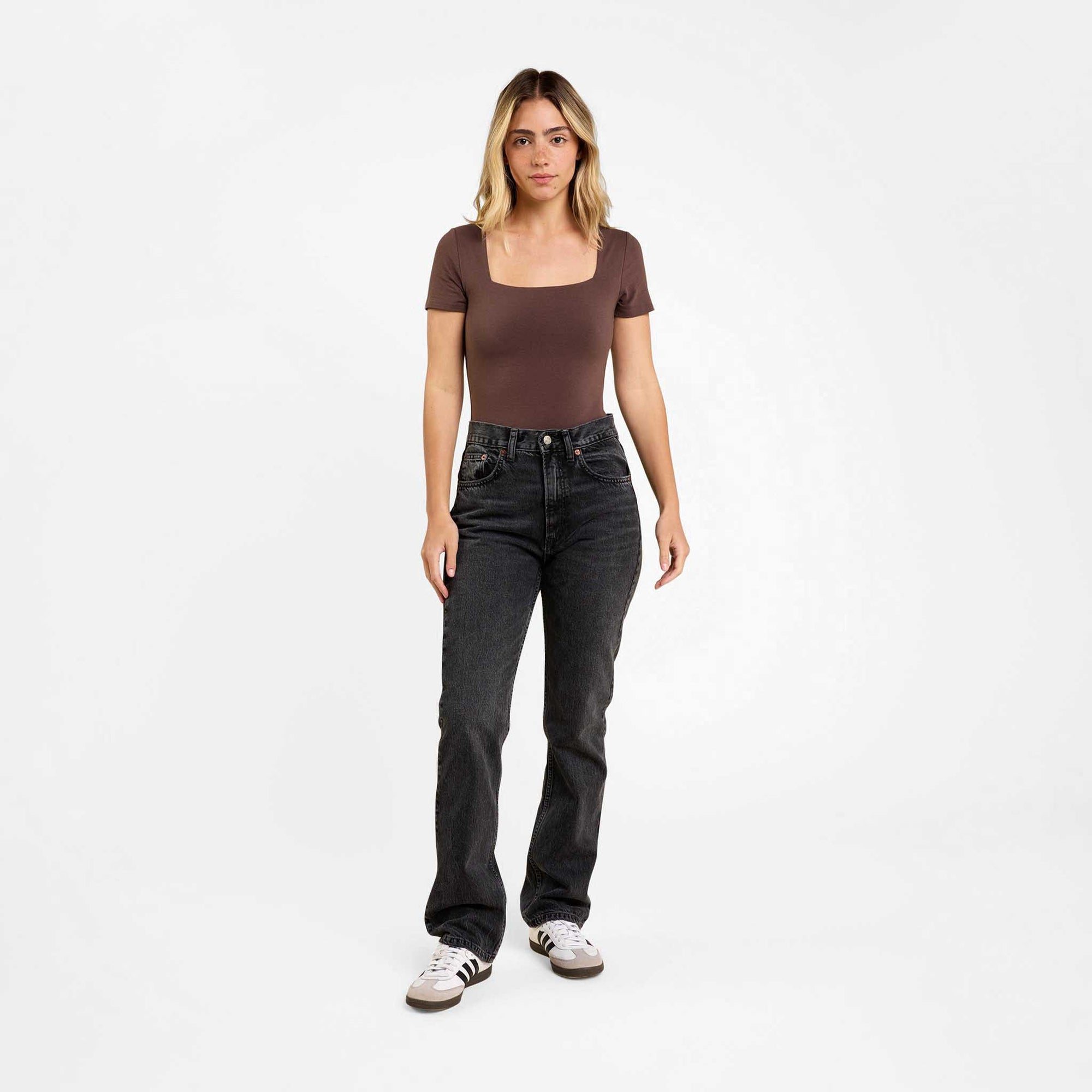 Cotton Stretch Short Sleeve Square Neck Bodysuit