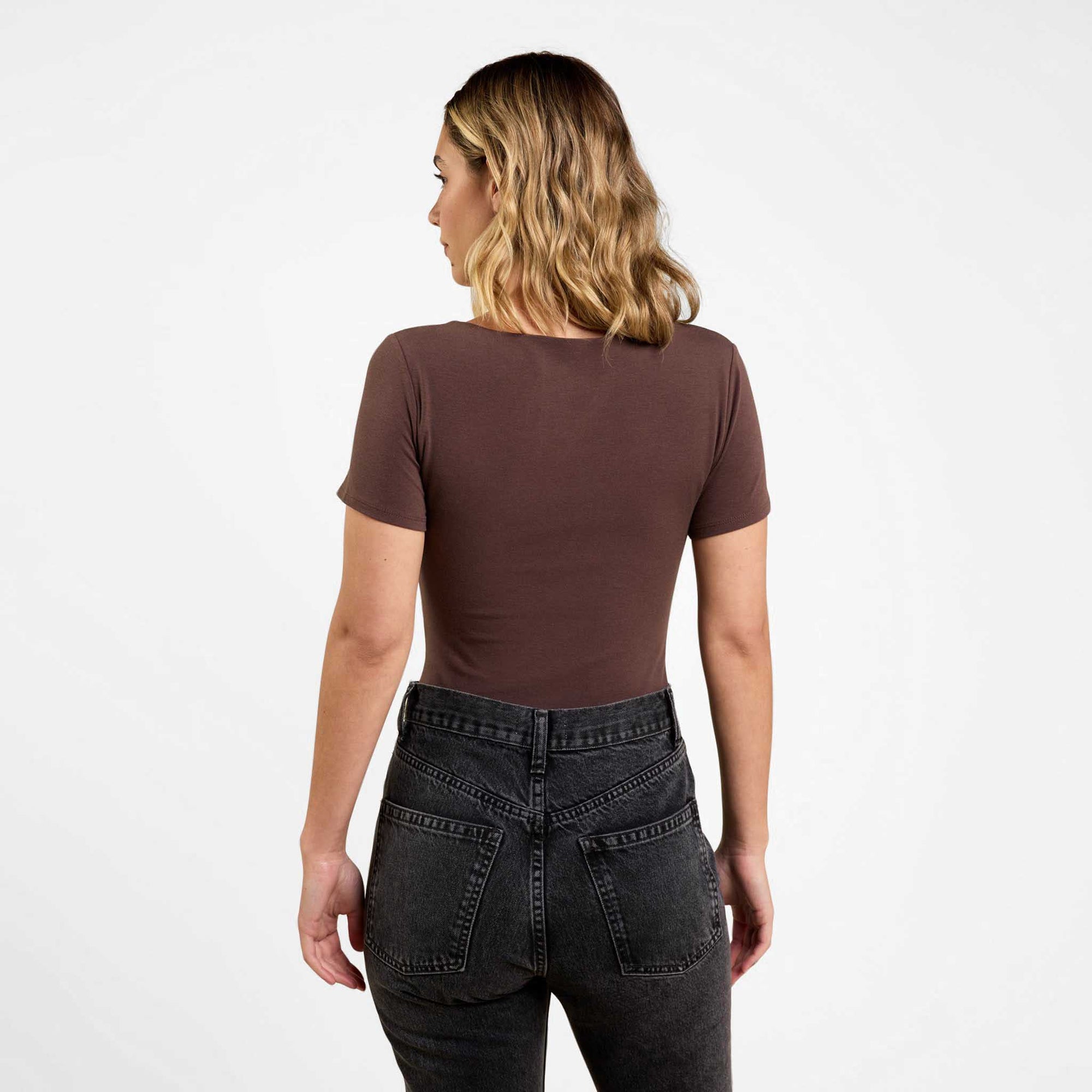 Cotton Stretch Short Sleeve Square Neck Bodysuit