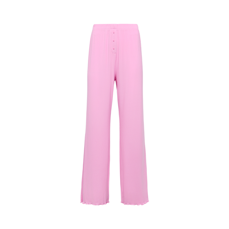 Mini Rib Wide Leg Pant | Bubblegum Pink