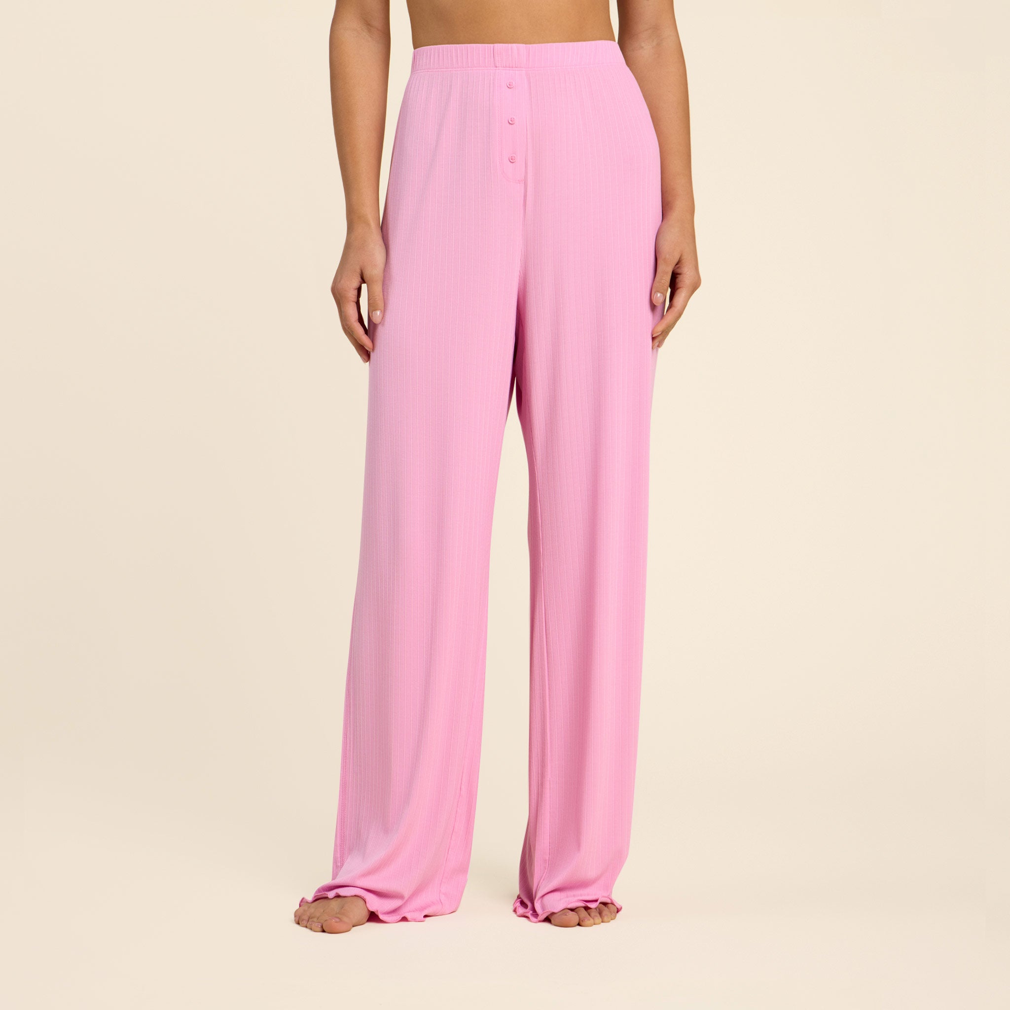 Mini Rib Wide Leg Pant | Bubblegum Pink