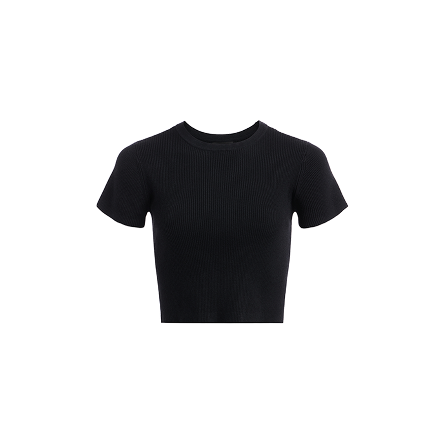 Ribbed Sweater Baby Tee | Black