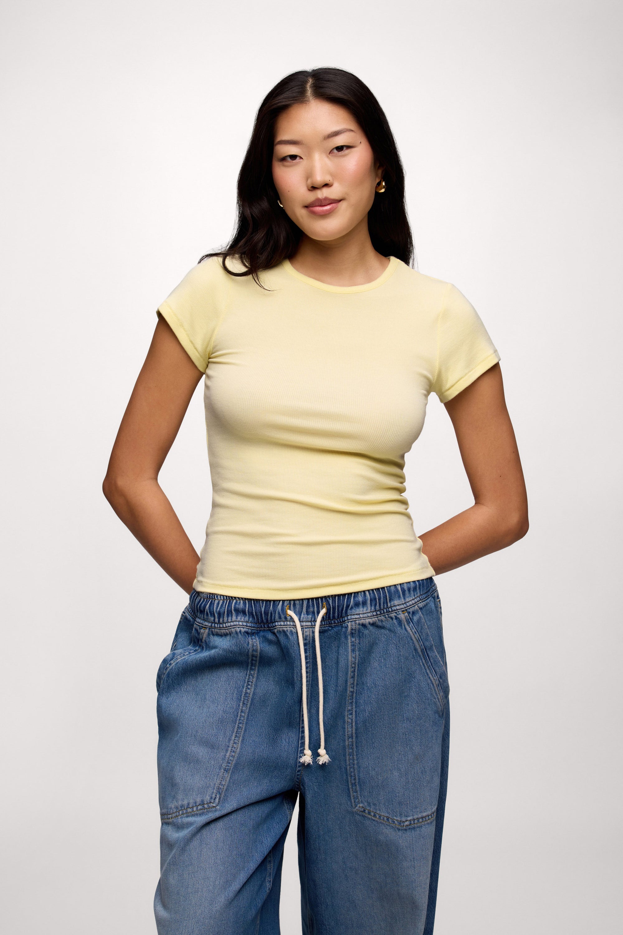 nuuds ribbed t-shirt for women - basic ribbed t-shirt short sleeve top