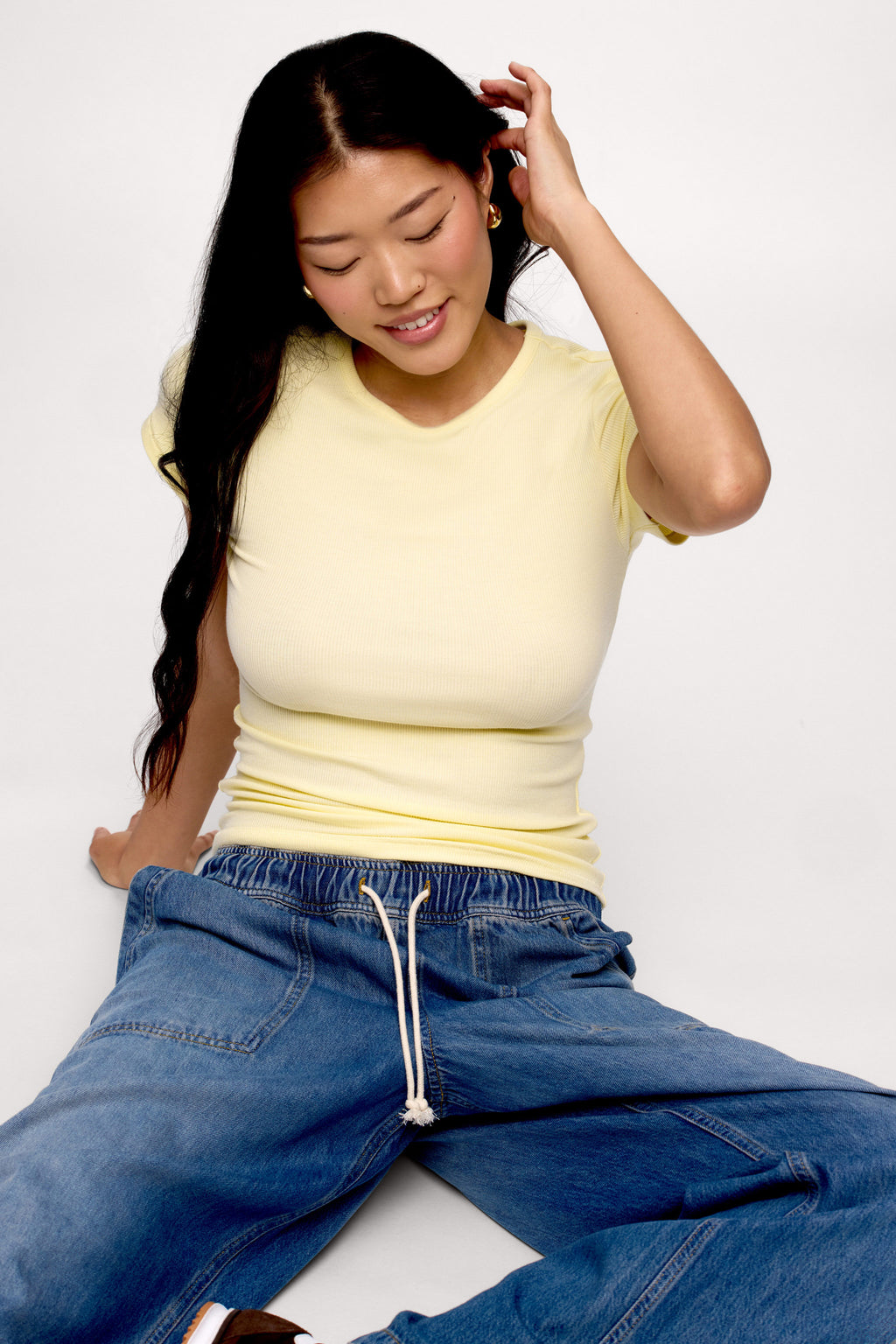 nuuds ribbed t-shirt for women - basic ribbed t-shirt short sleeve top