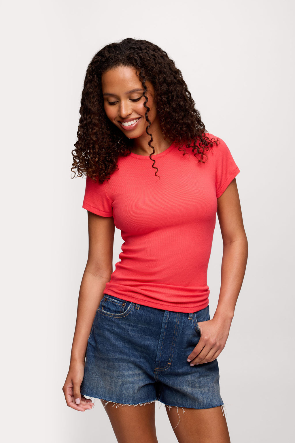 nuuds ribbed t-shirt for women - basic ribbed t-shirt short sleeve top