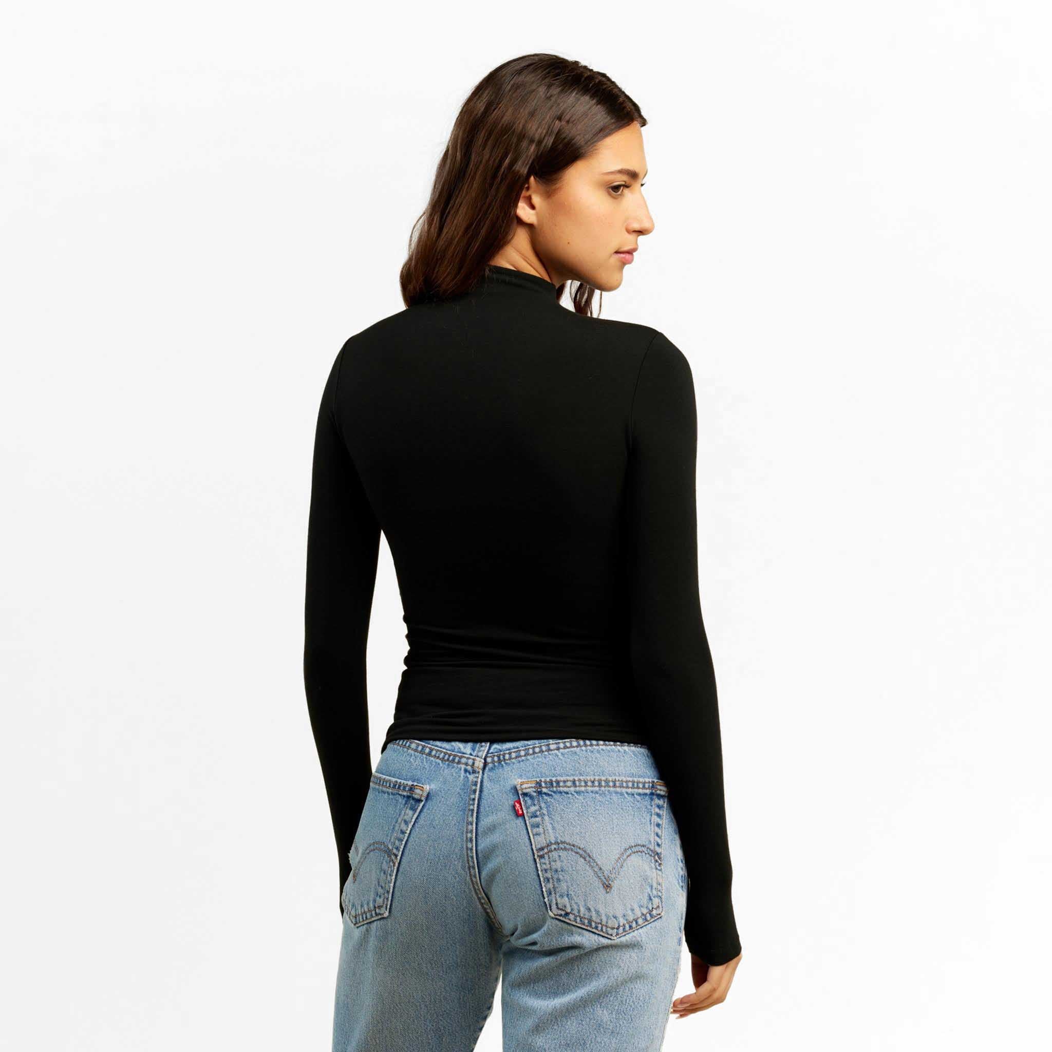 Mock neck black long sleeve top outlet