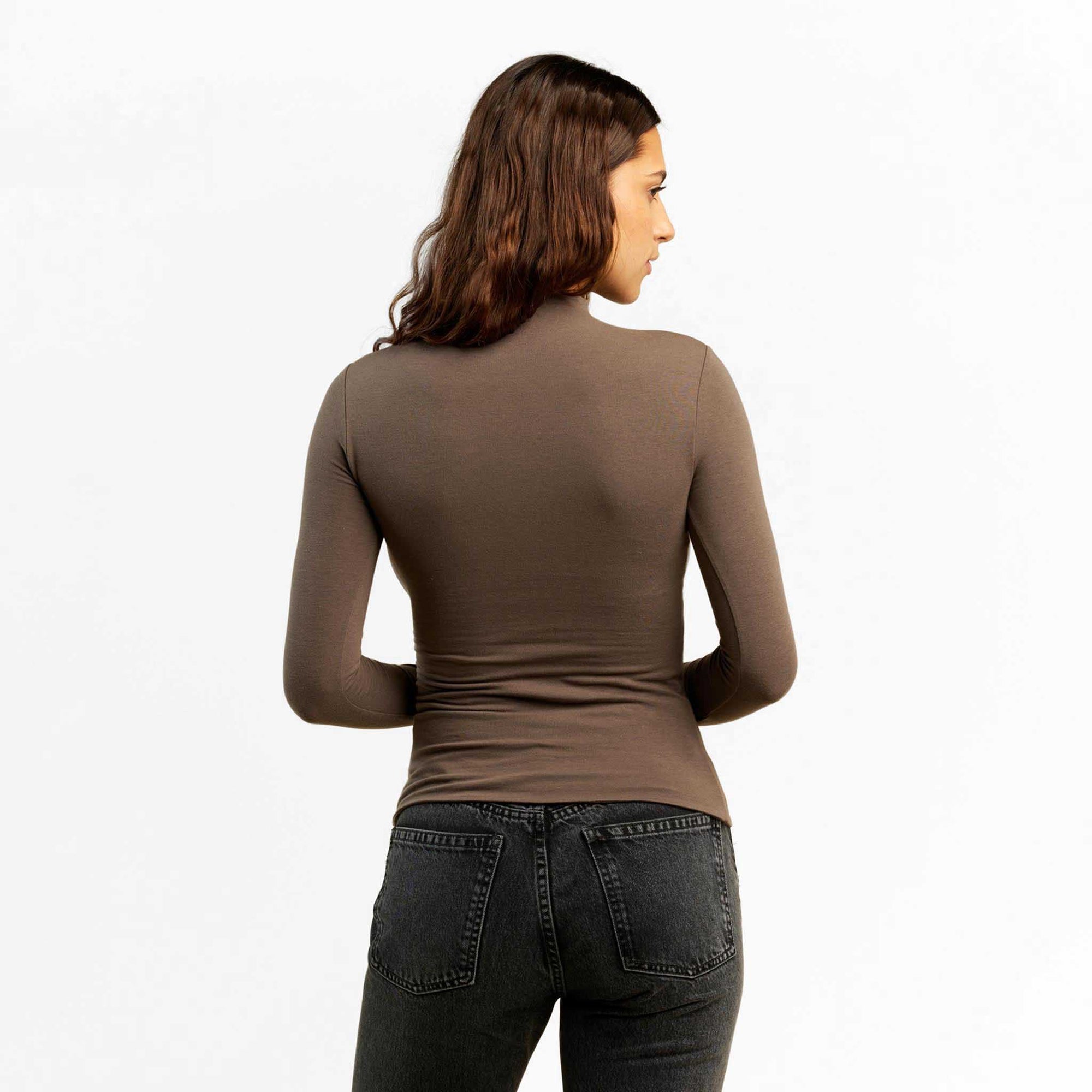 Cotton Stretch Long Sleeve Mock Neck Shirt