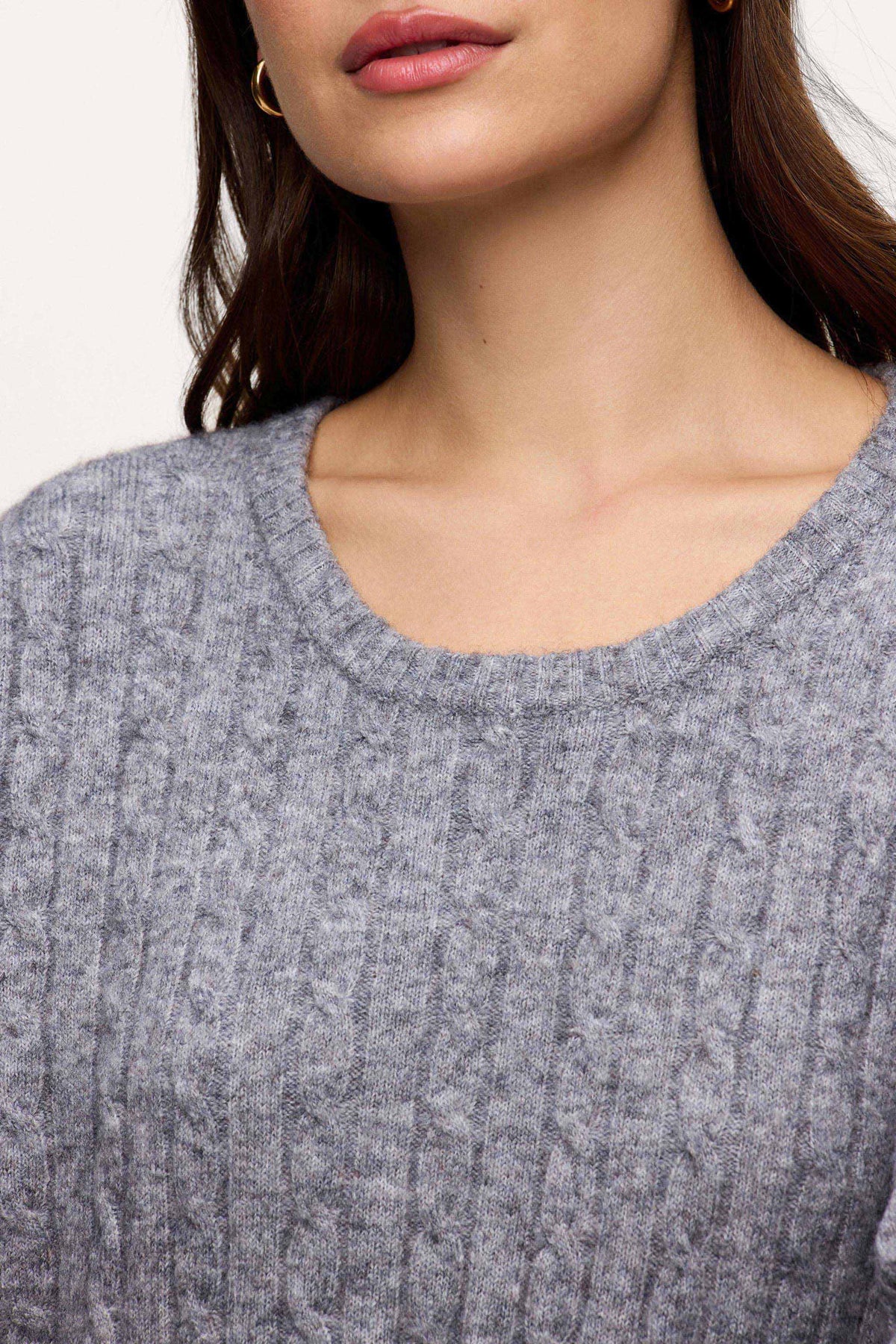 Color:Charcoal | nuuds cable crewneck sweater – women’s cable knit sweater cozy knitwear long sleeve